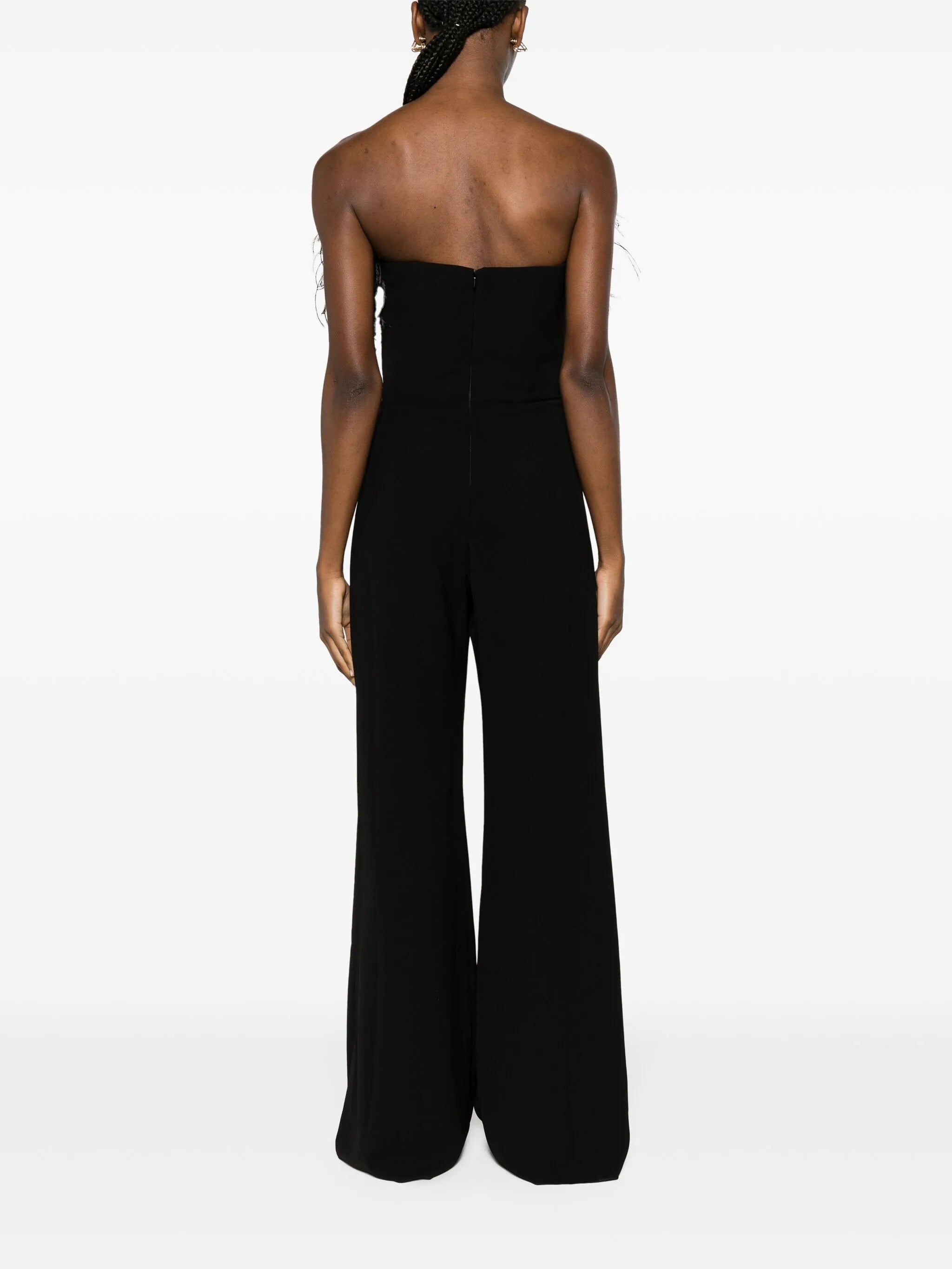 Taree feather-trimmed strapless jumpsuit