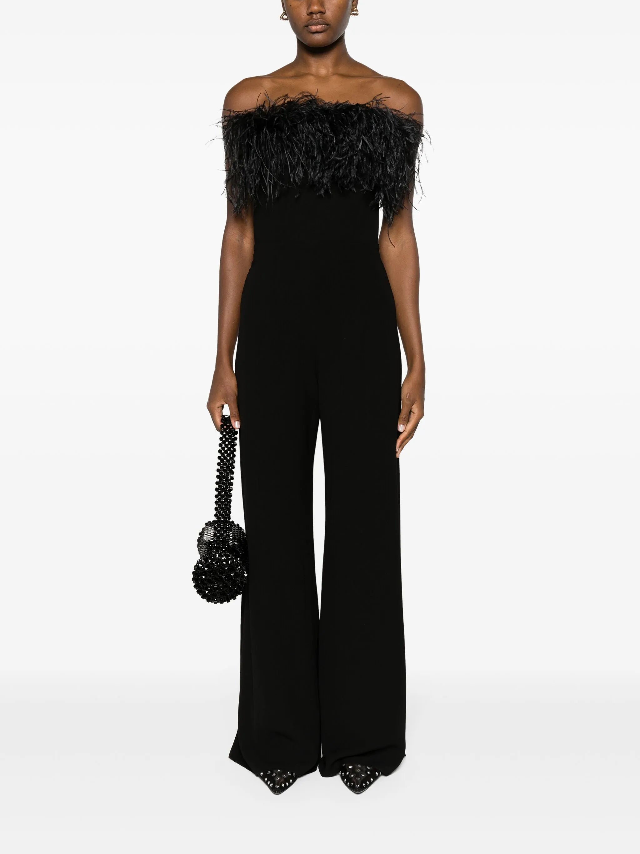 Taree feather-trimmed strapless jumpsuit