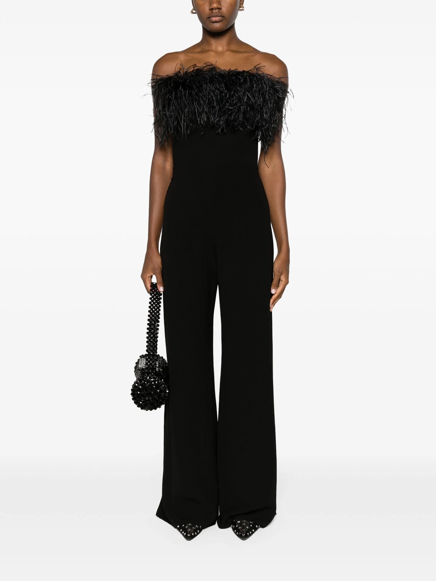 Taree feather-trimmed strapless jumpsuit