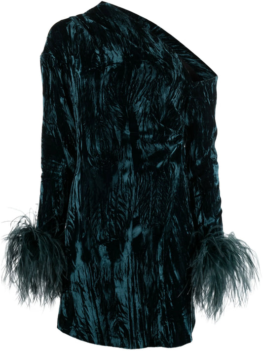 Adelaide feather-trim velvet minidress