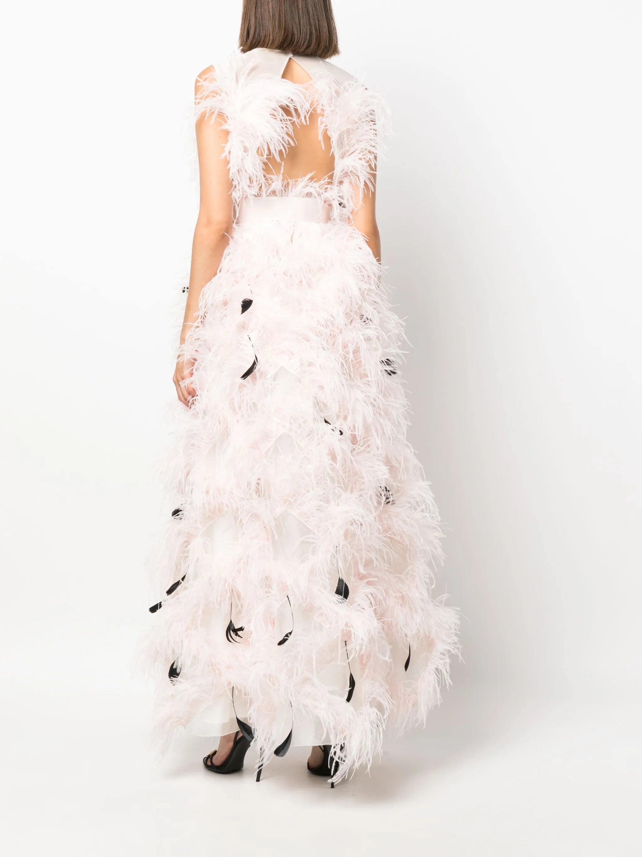 Mystique feather-embellished organza gown