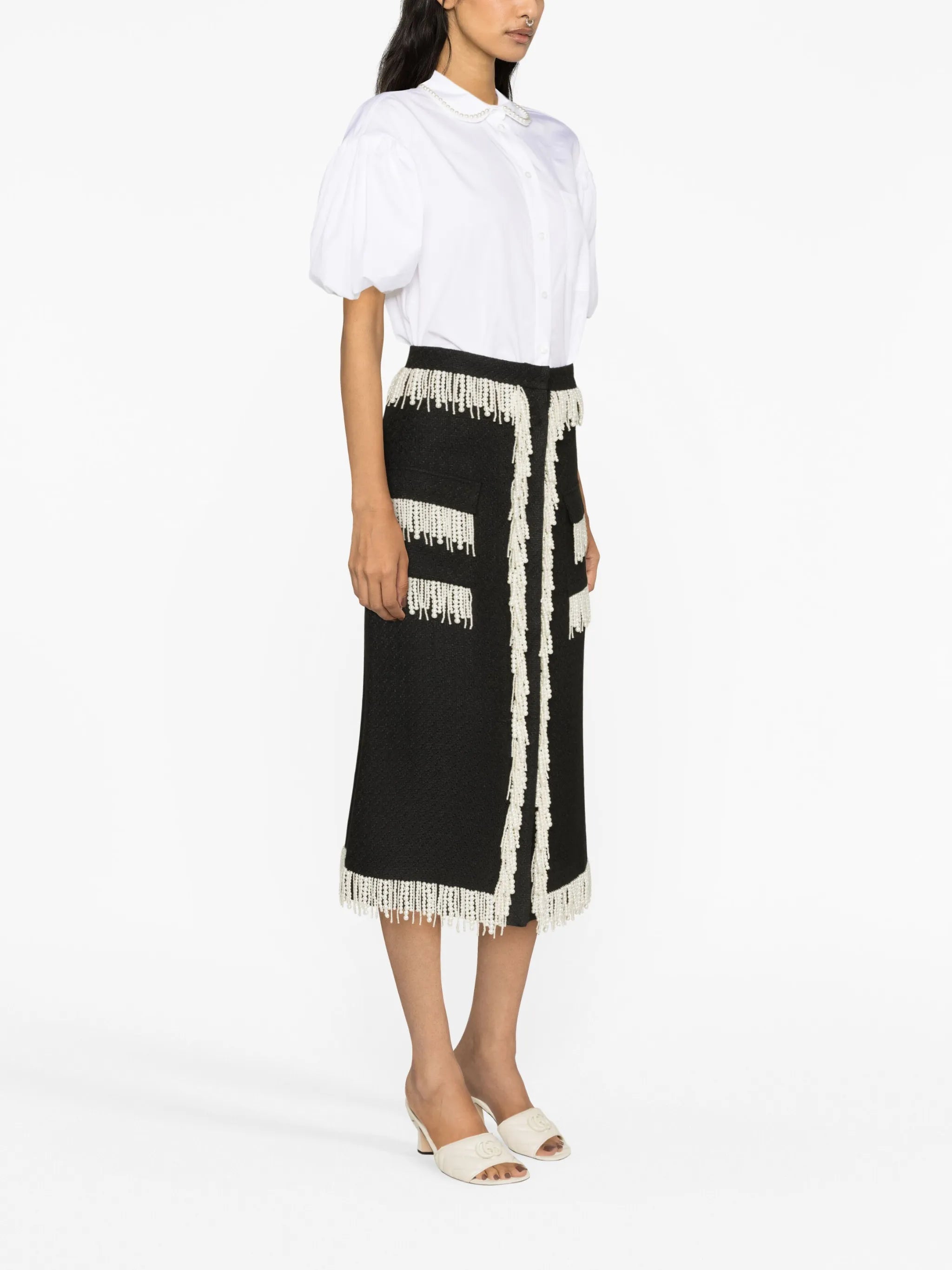Victoria pearl-embellished tweed skirt