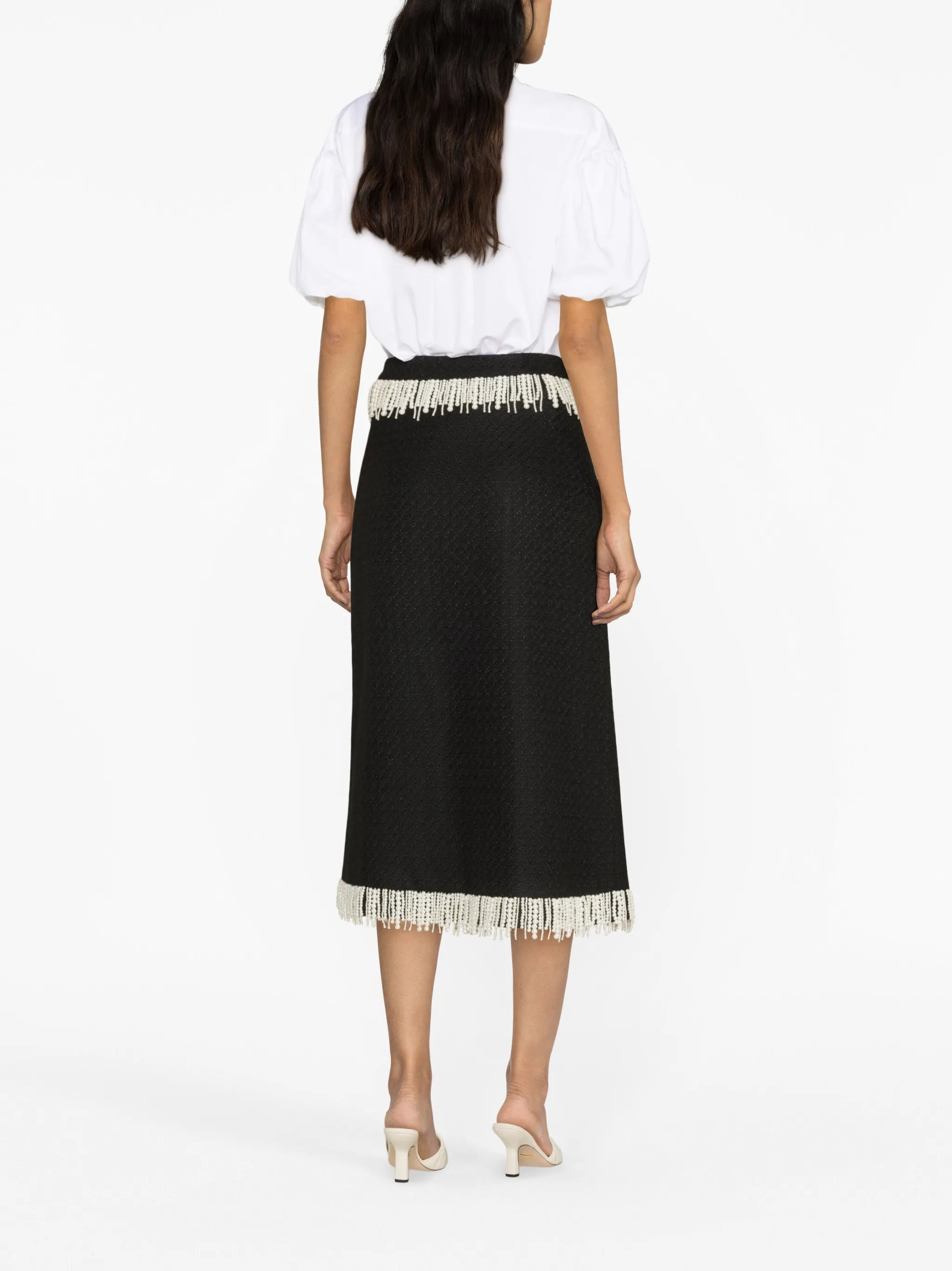 Victoria pearl-embellished tweed skirt