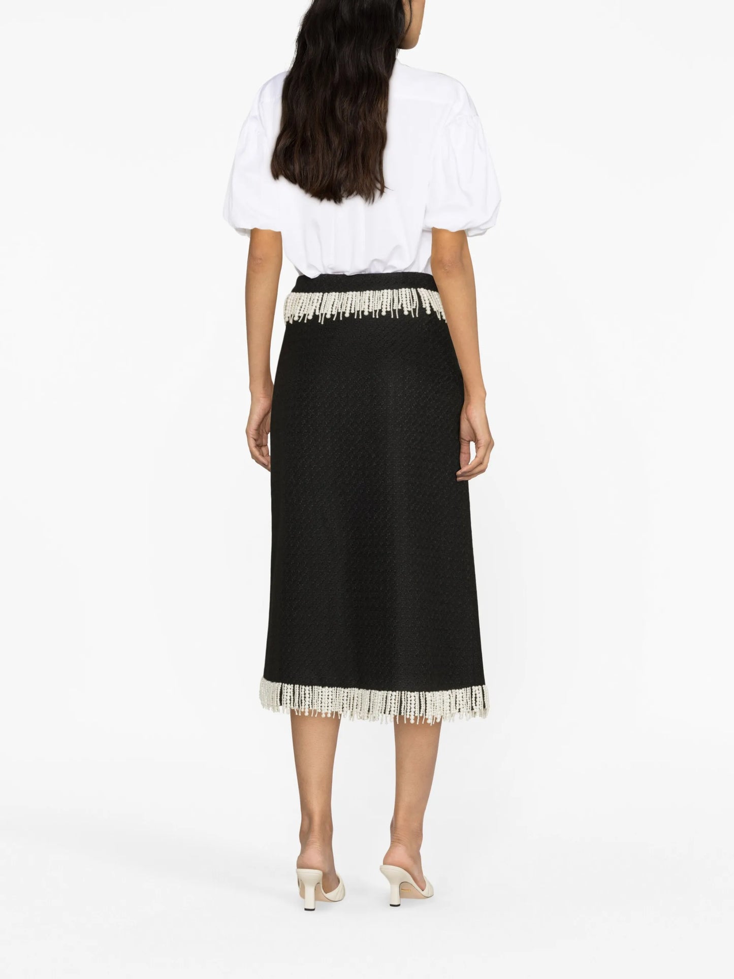 Victoria pearl-embellished tweed skirt