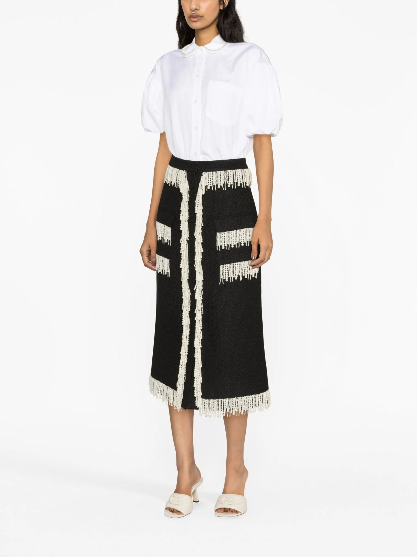 Victoria pearl-embellished tweed skirt