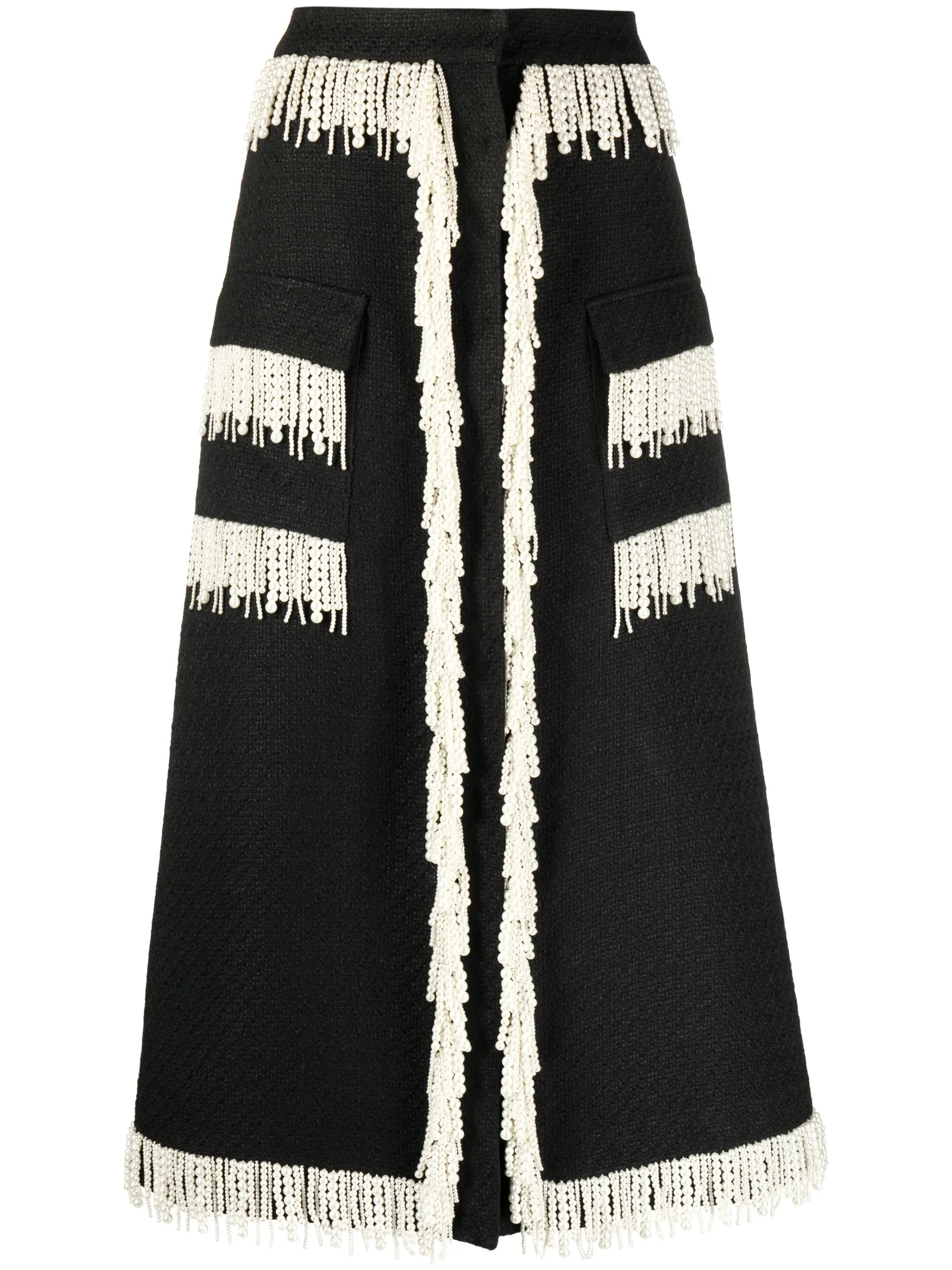 Victoria pearl-embellished tweed skirt