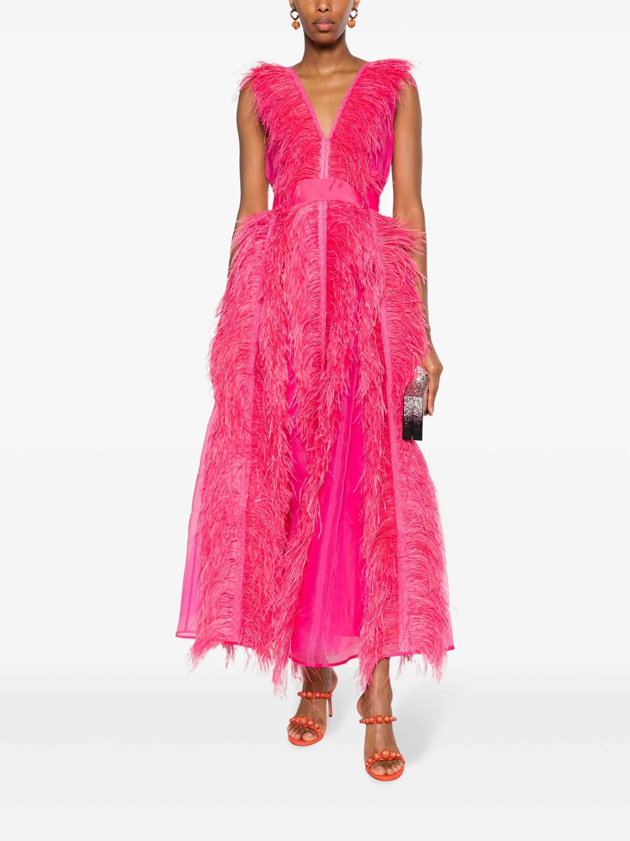 Irina ostrich-feather maxi dress