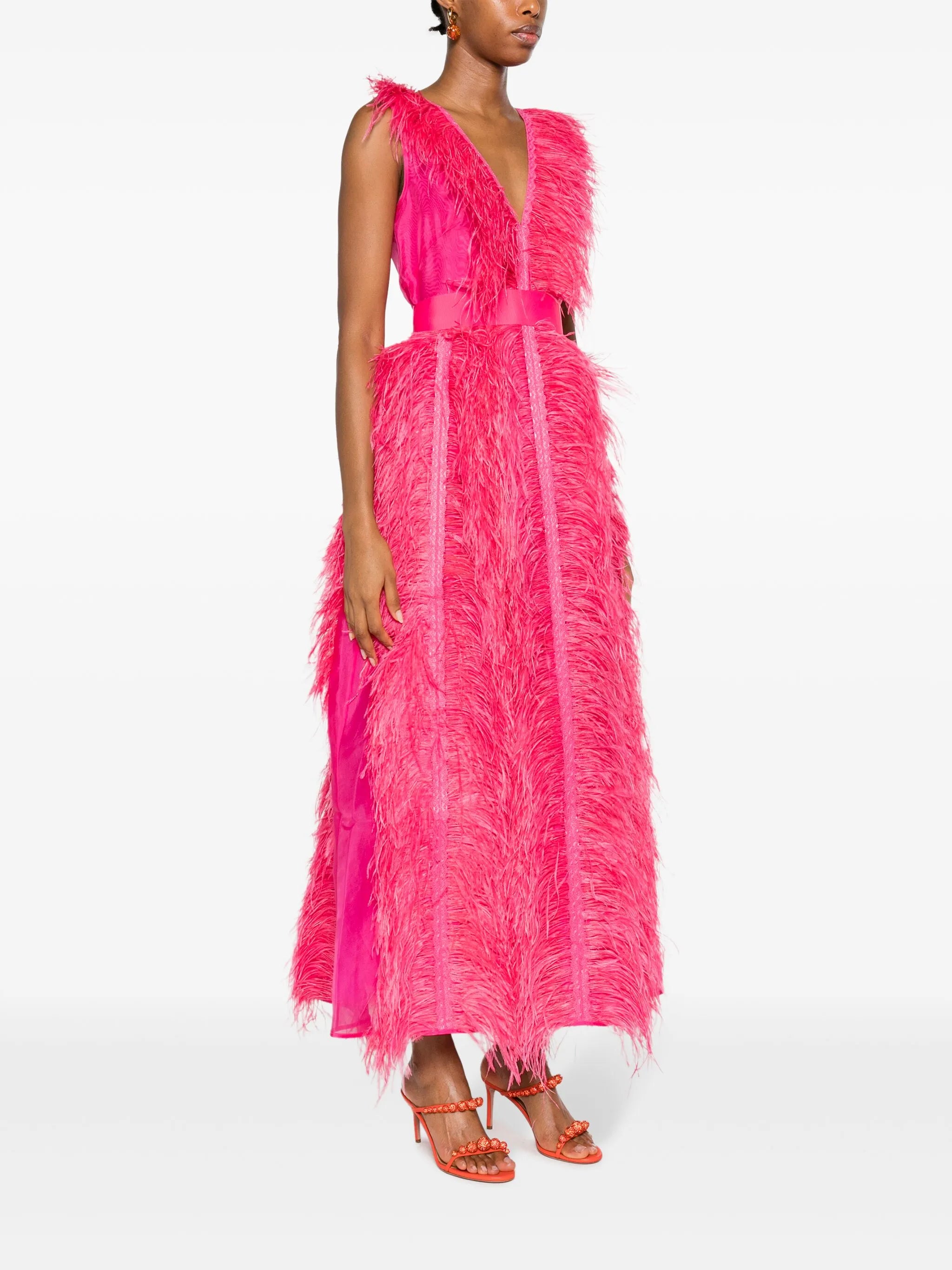 Irina ostrich-feather maxi dress