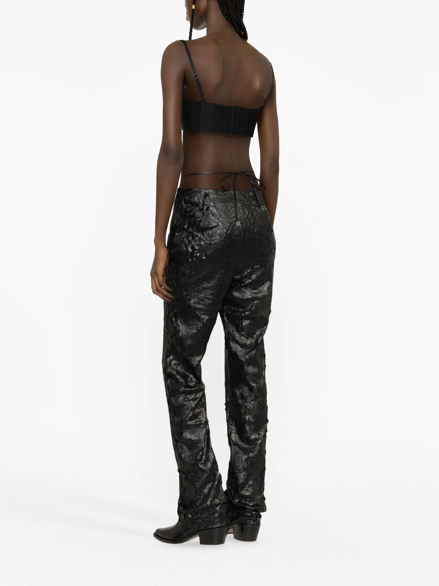 floral-appliqué straight-leg trousers