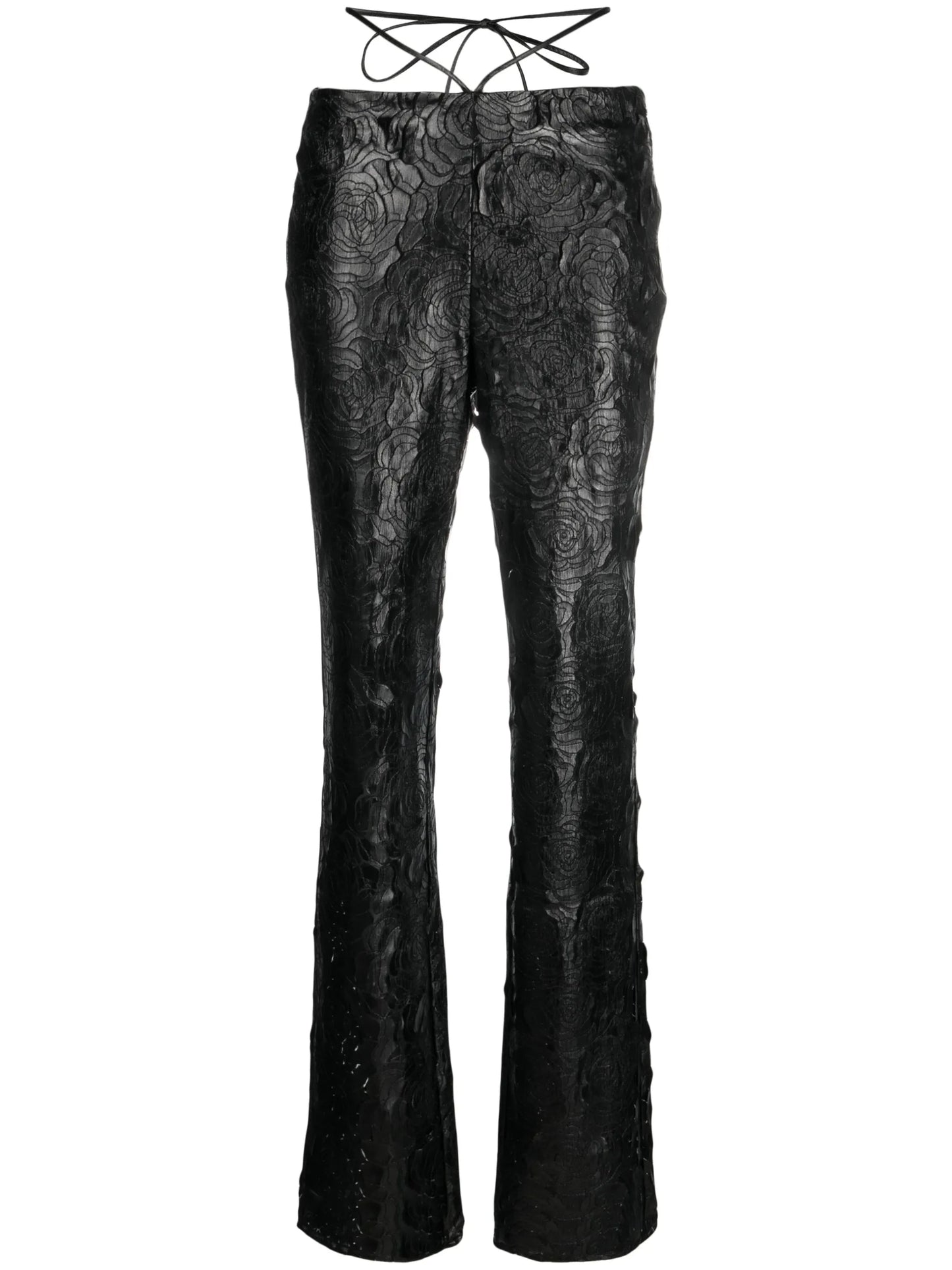 floral-appliqué straight-leg trousers