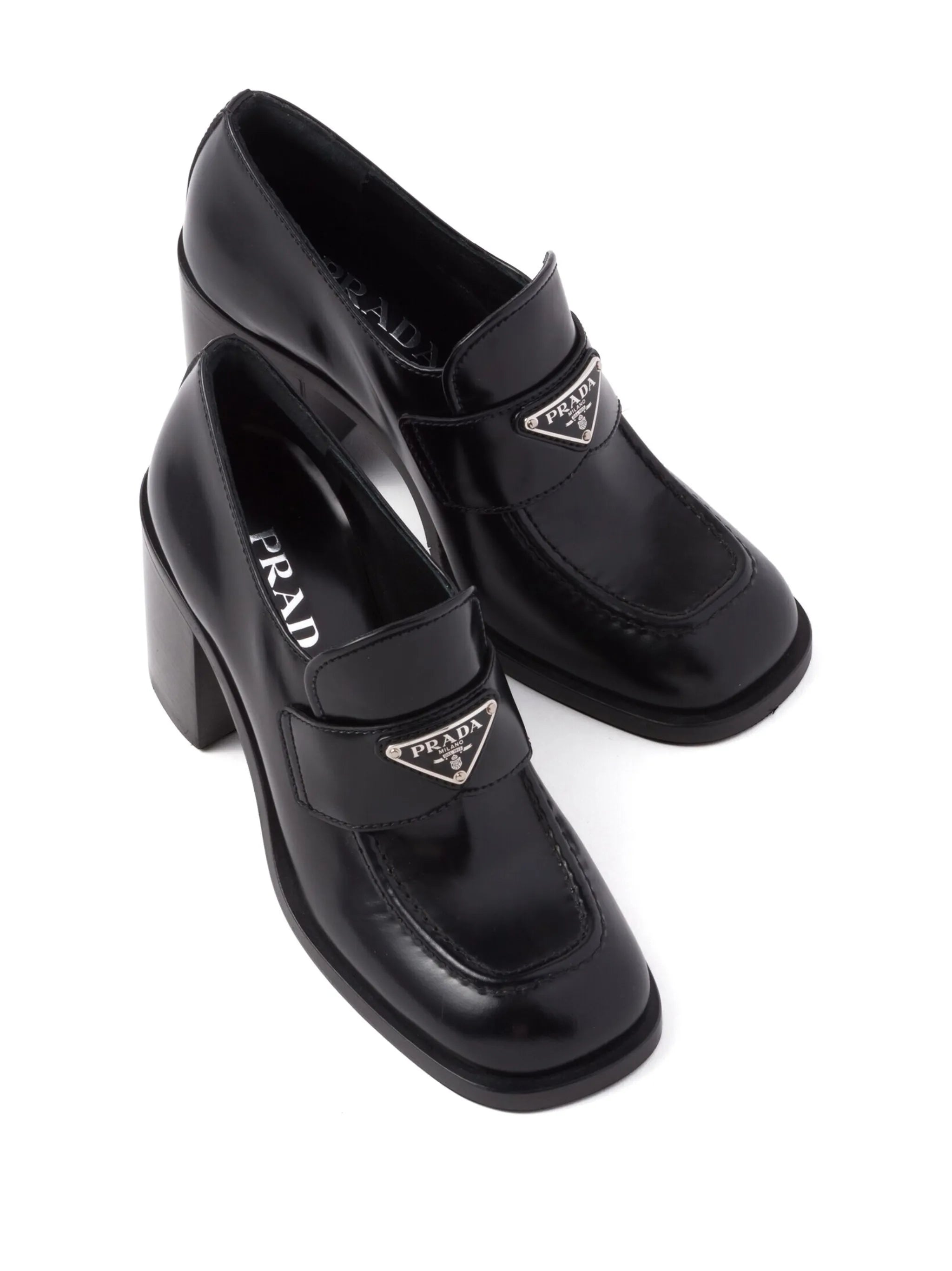 block-heel brushed-leather loafers