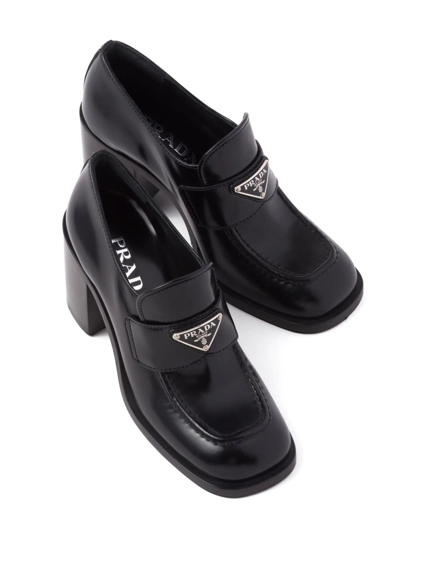block-heel brushed-leather loafers