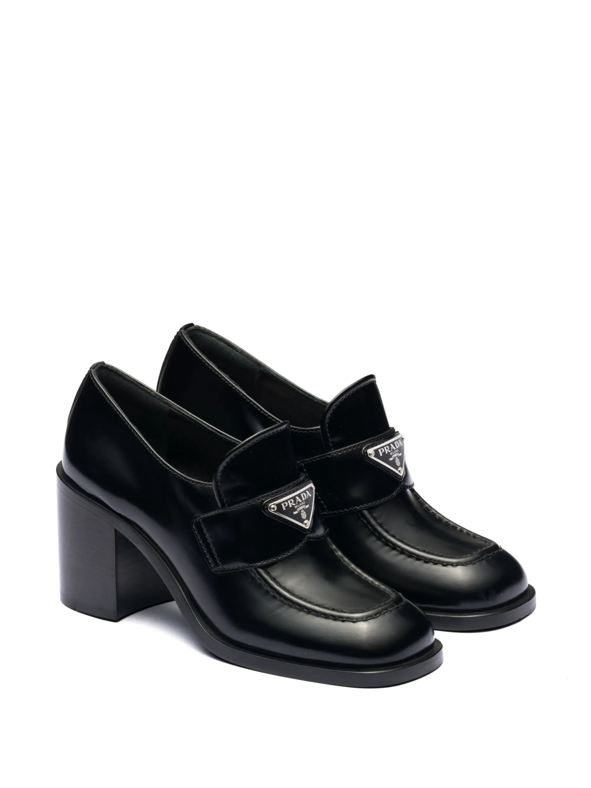 block-heel brushed-leather loafers
