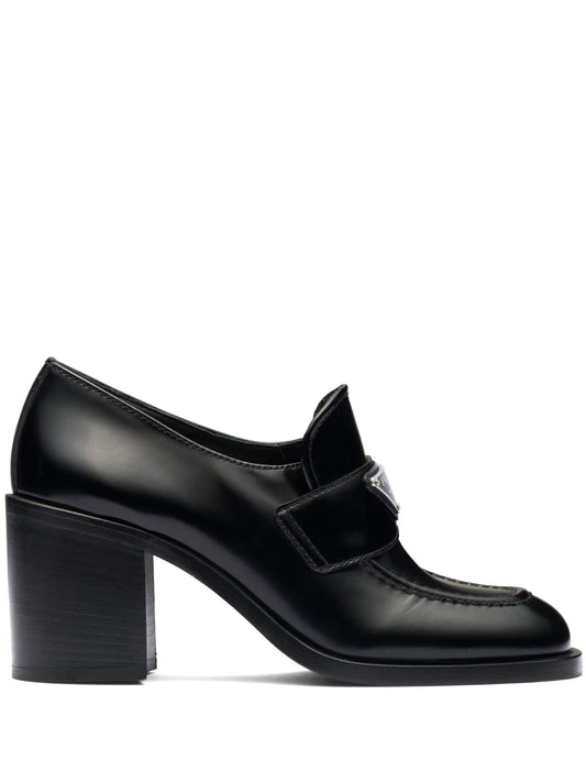 block-heel brushed-leather loafers