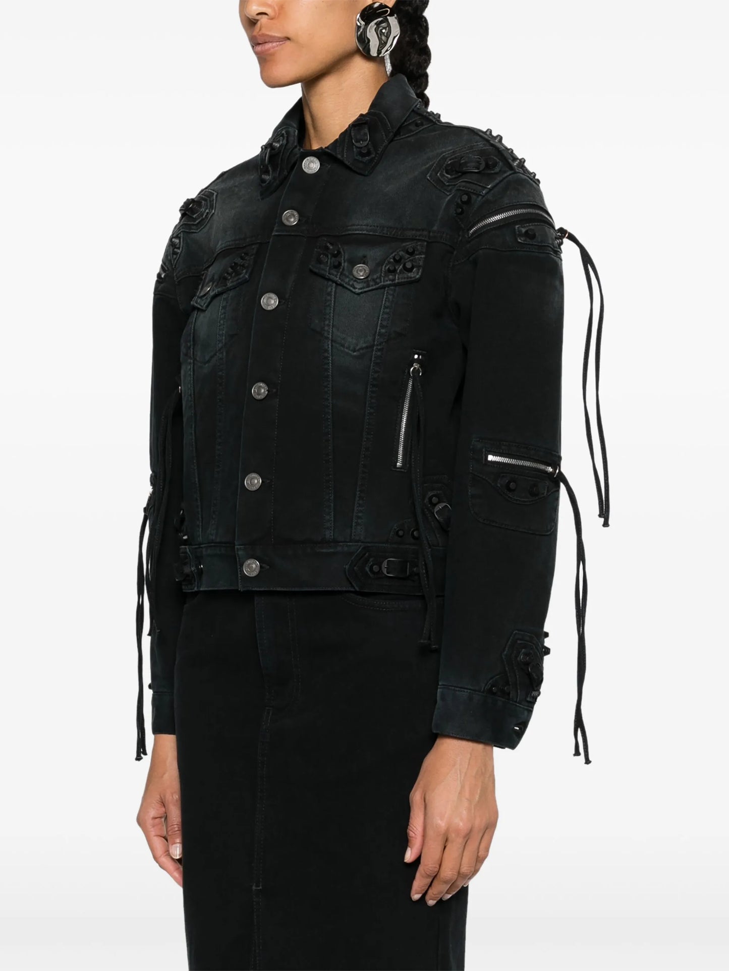 studded fringed denim jacket