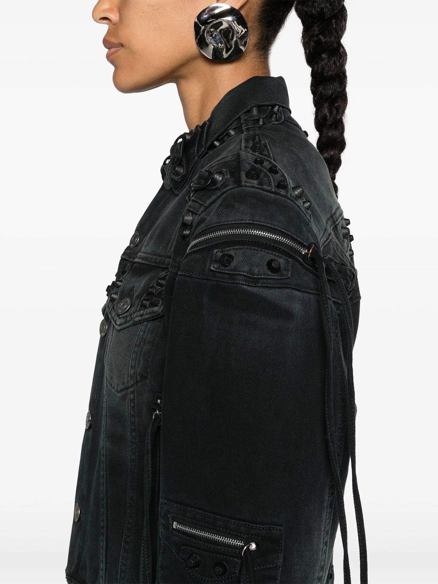 studded fringed denim jacket
