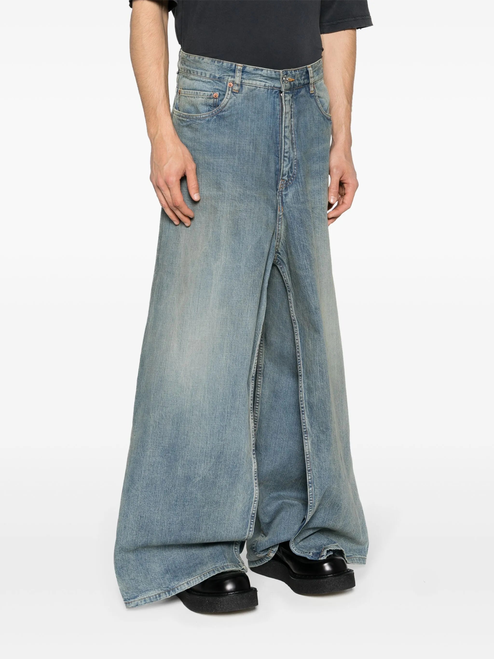 layered mid-rise wide-leg jeans