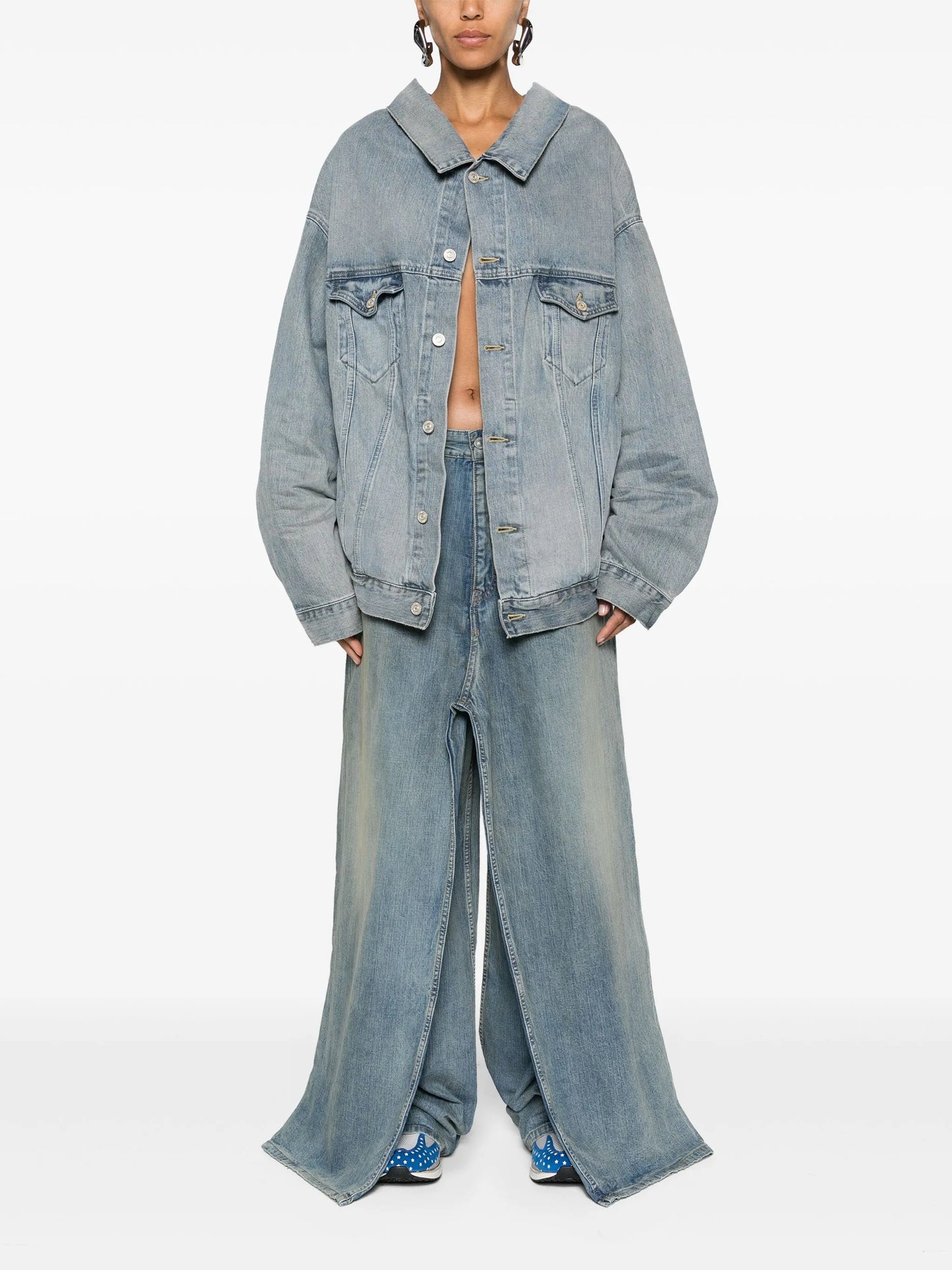 layered mid-rise wide-leg jeans