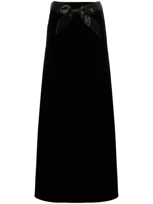 bow-detail velvet skirt