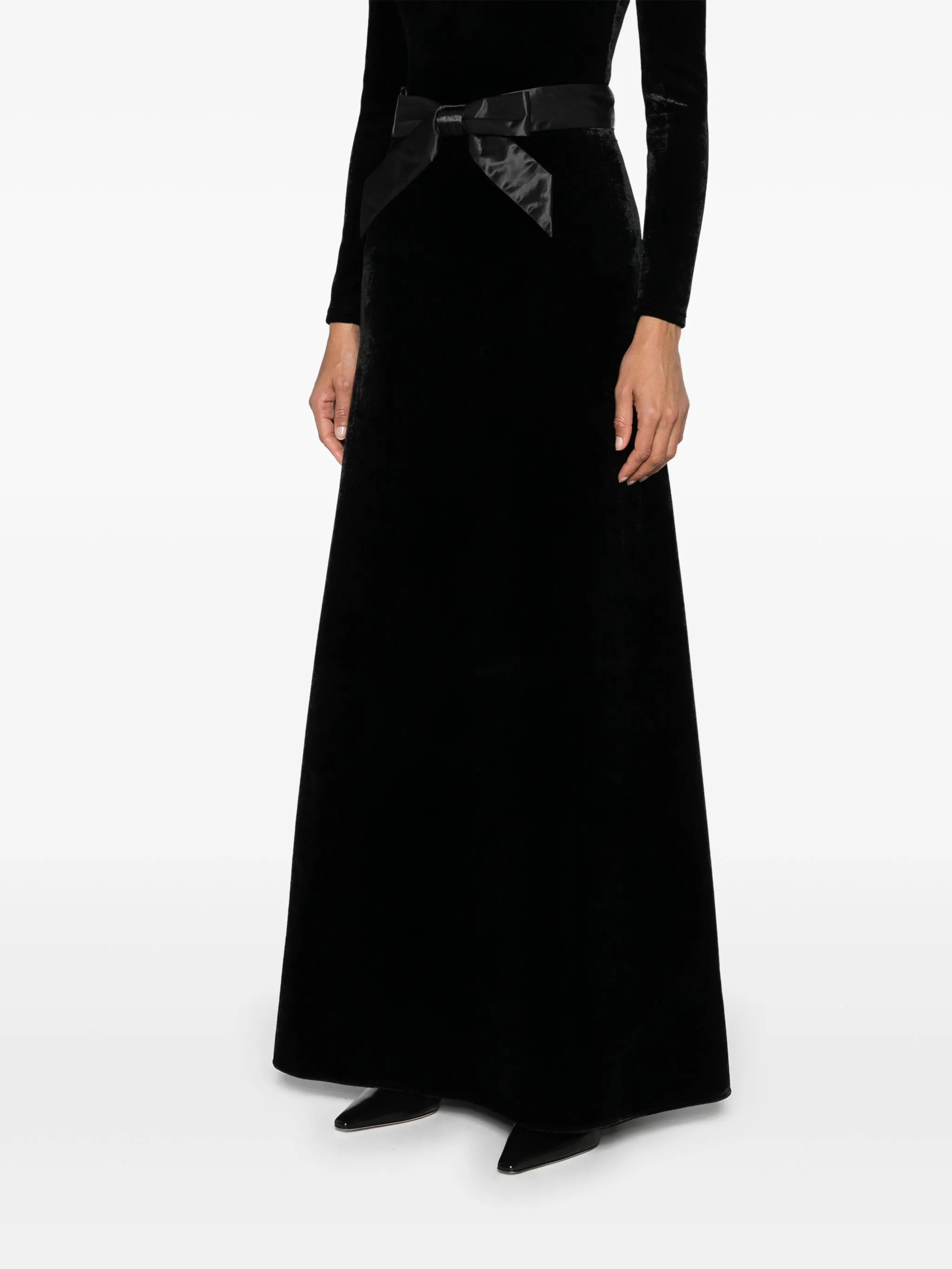 bow-detail velvet skirt