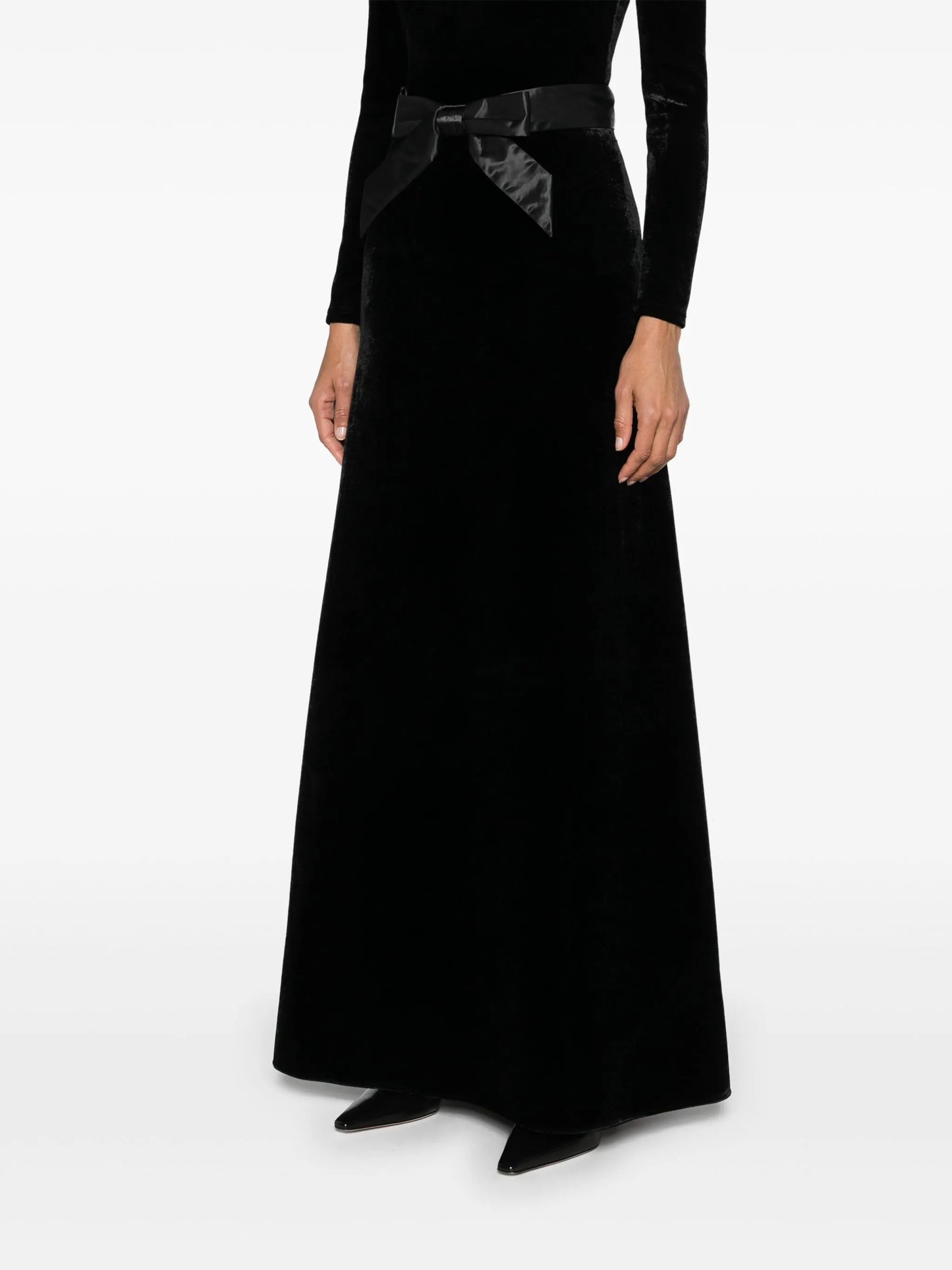 bow-detail velvet skirt