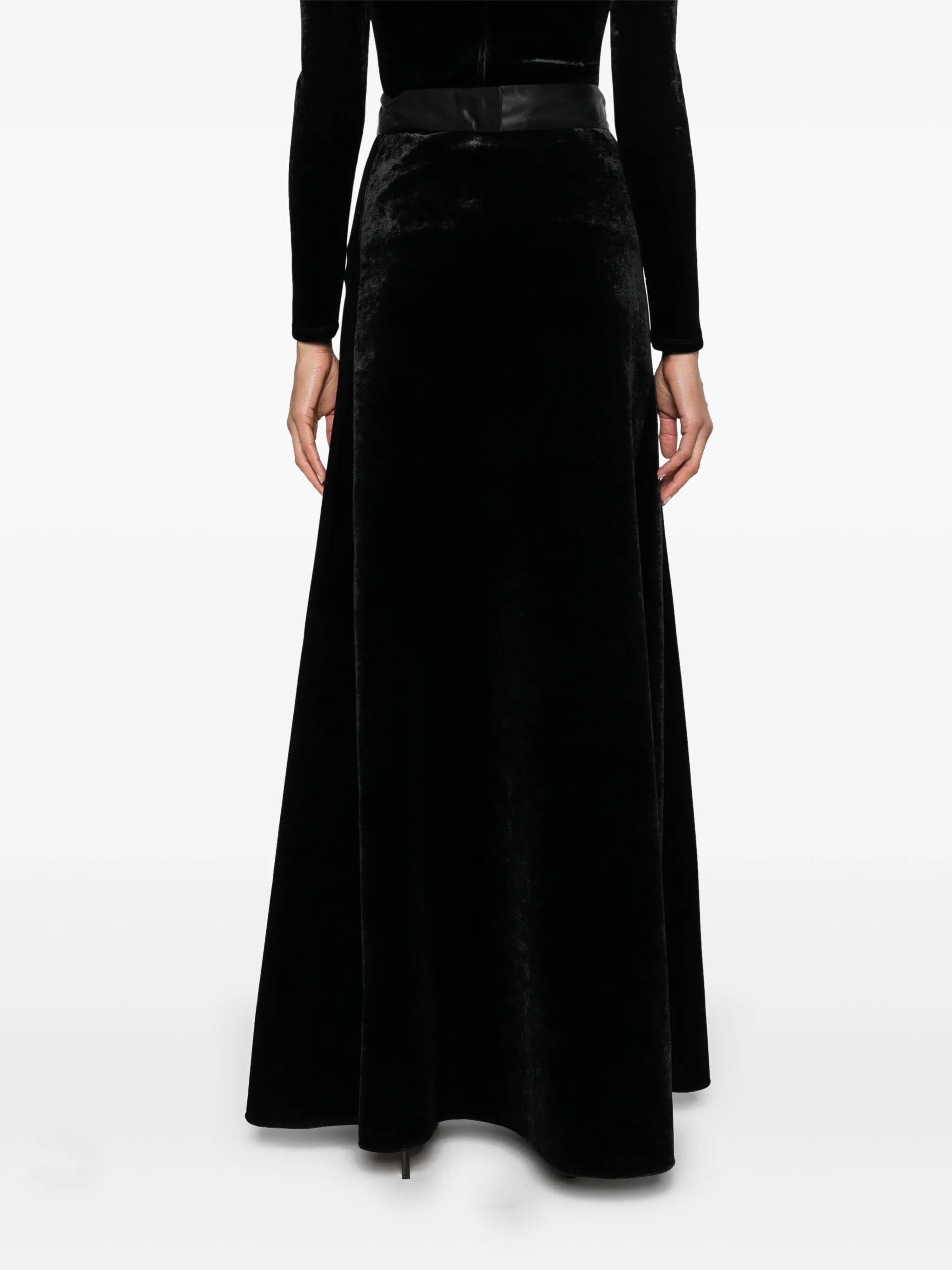 bow-detail velvet skirt