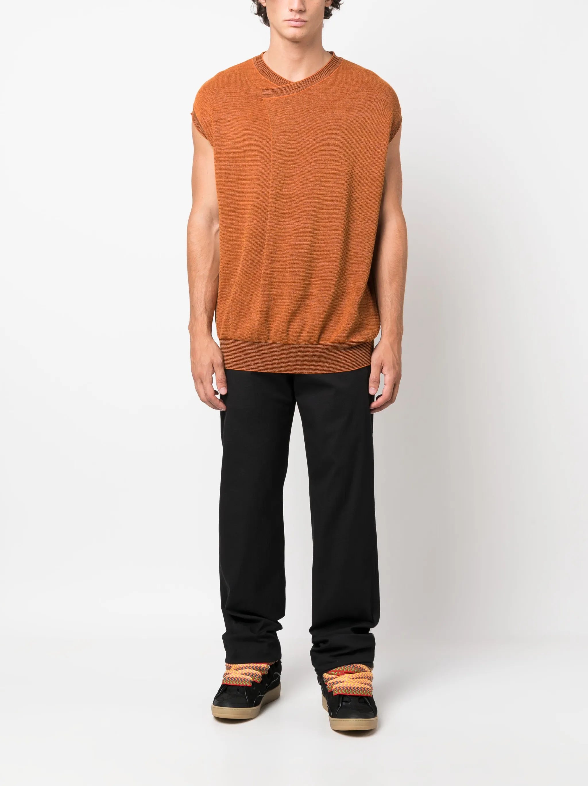 high-waist straight-leg trousers
