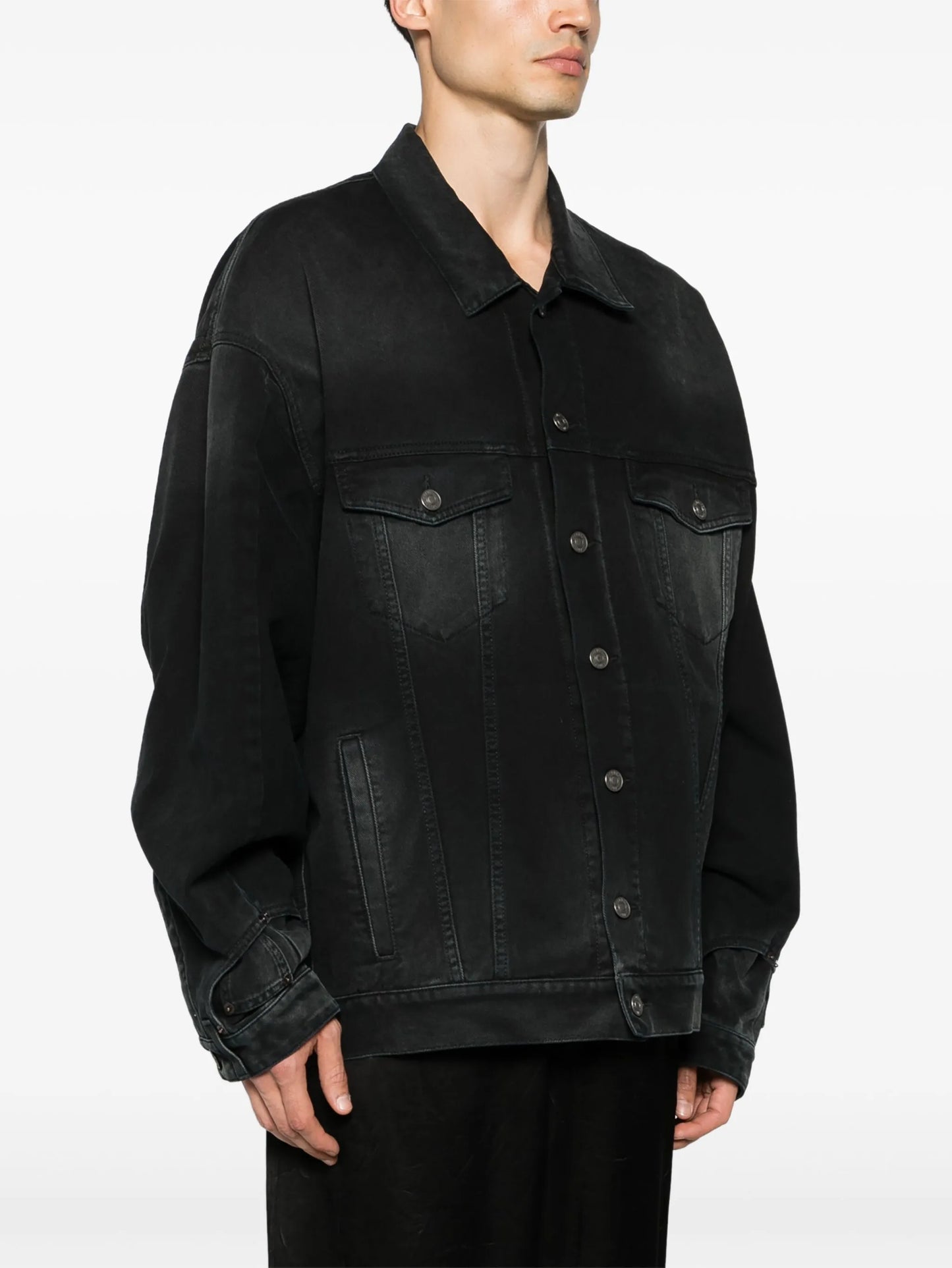 washed-denim button-up jacket