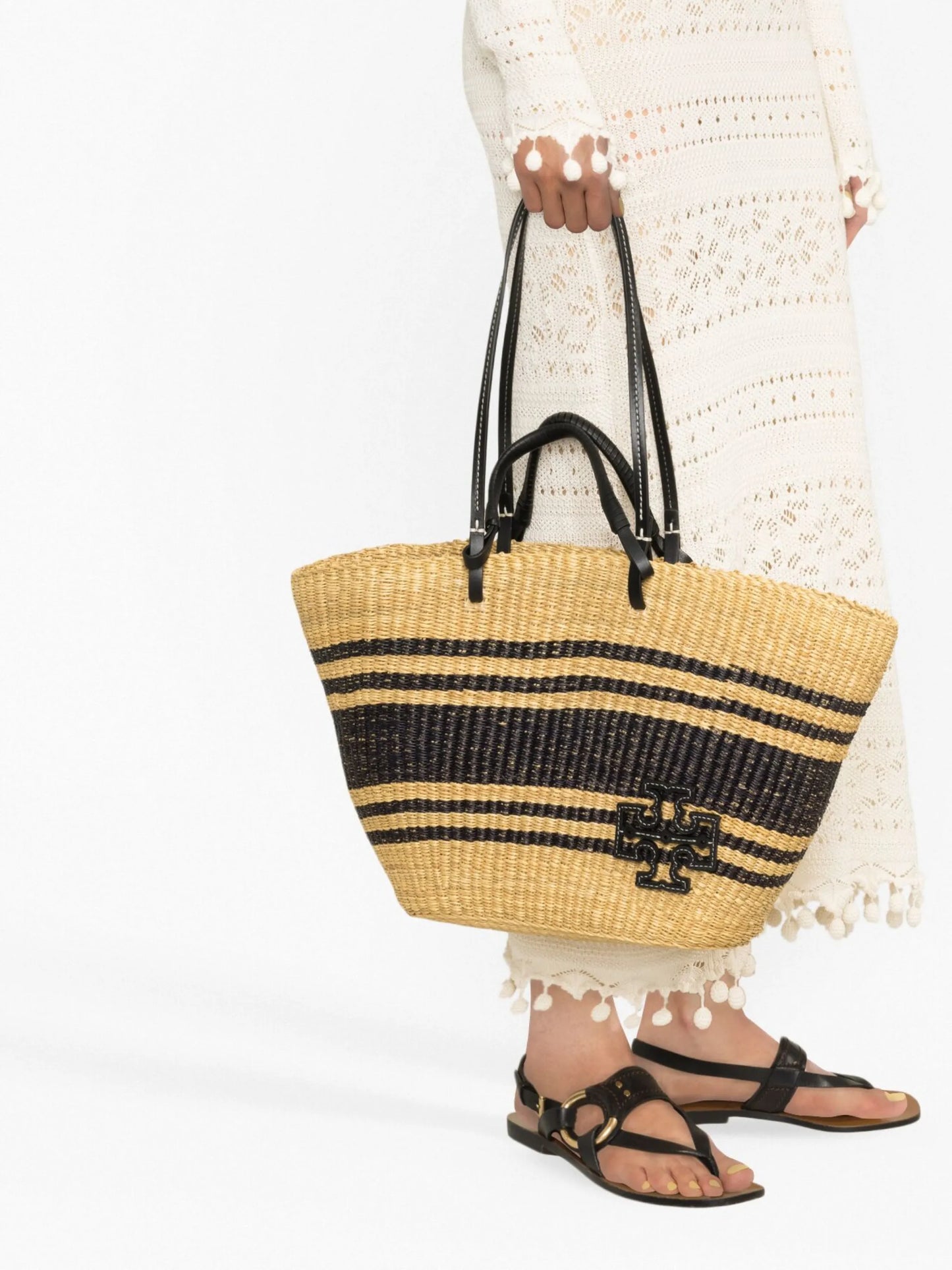 Ella striped raffia tote bag