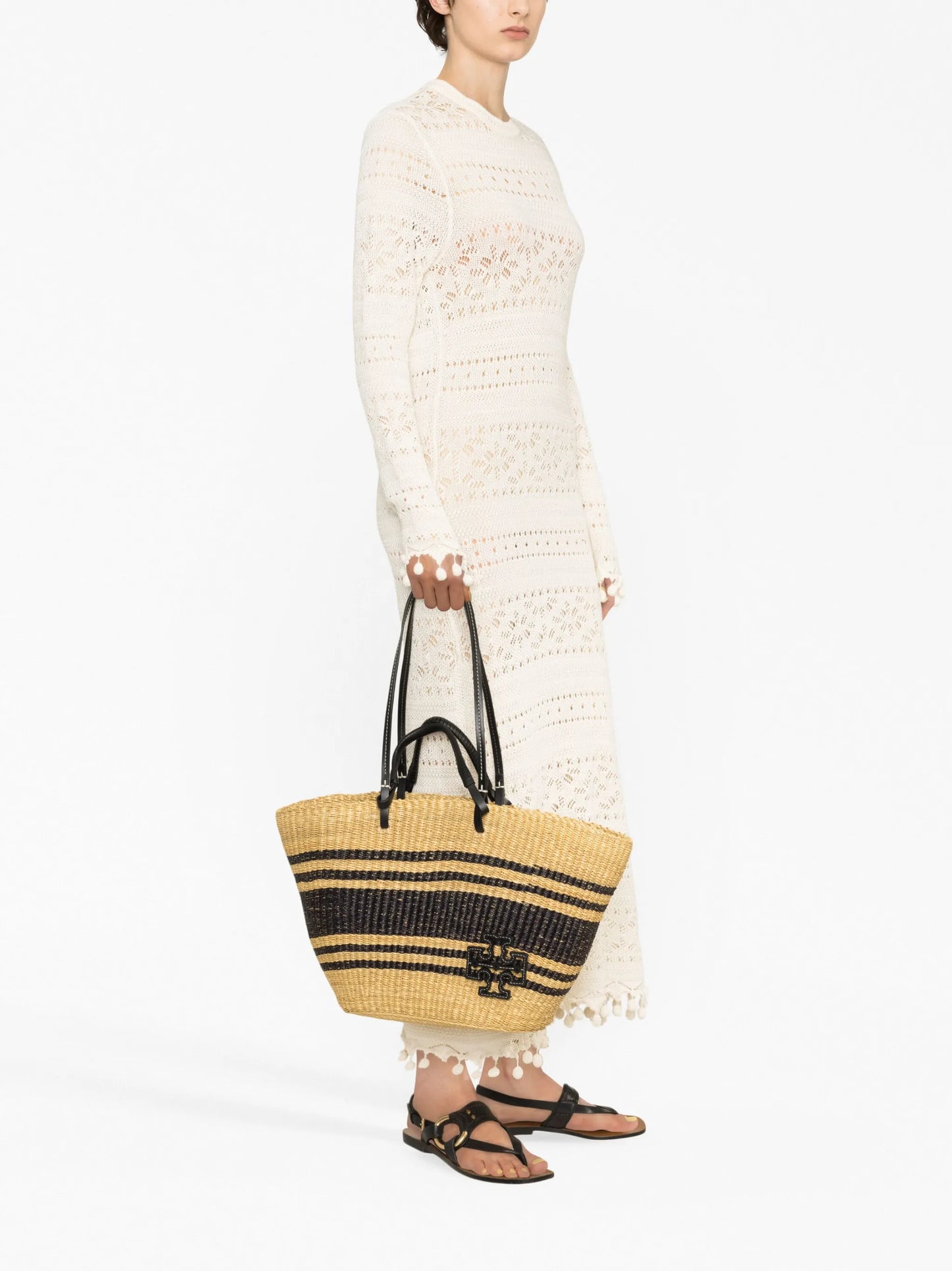Ella striped raffia tote bag