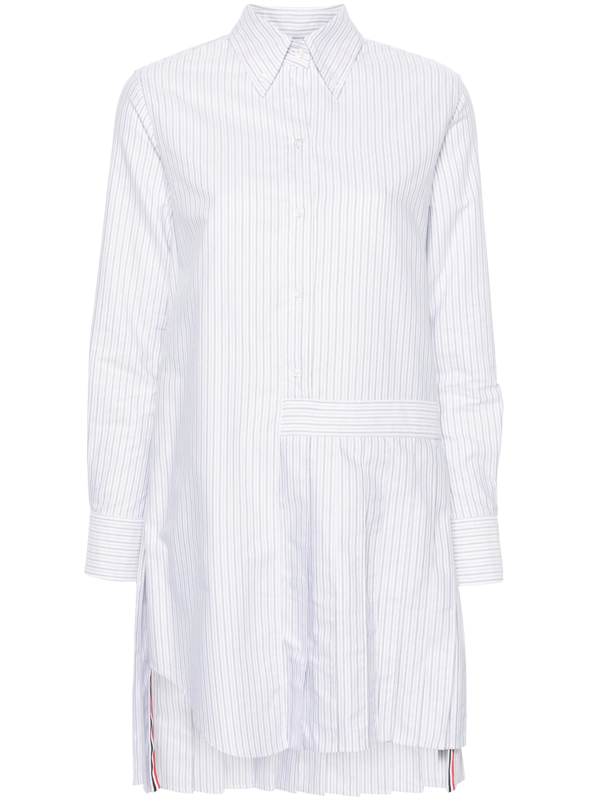 pleated striped shirt dress