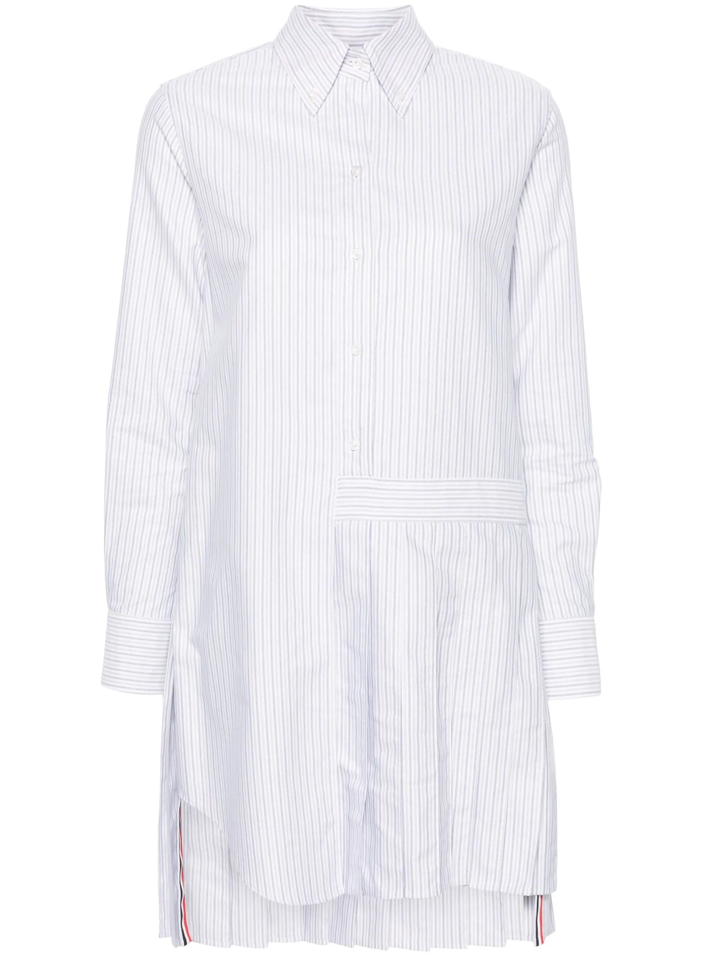 pleated striped shirt dress