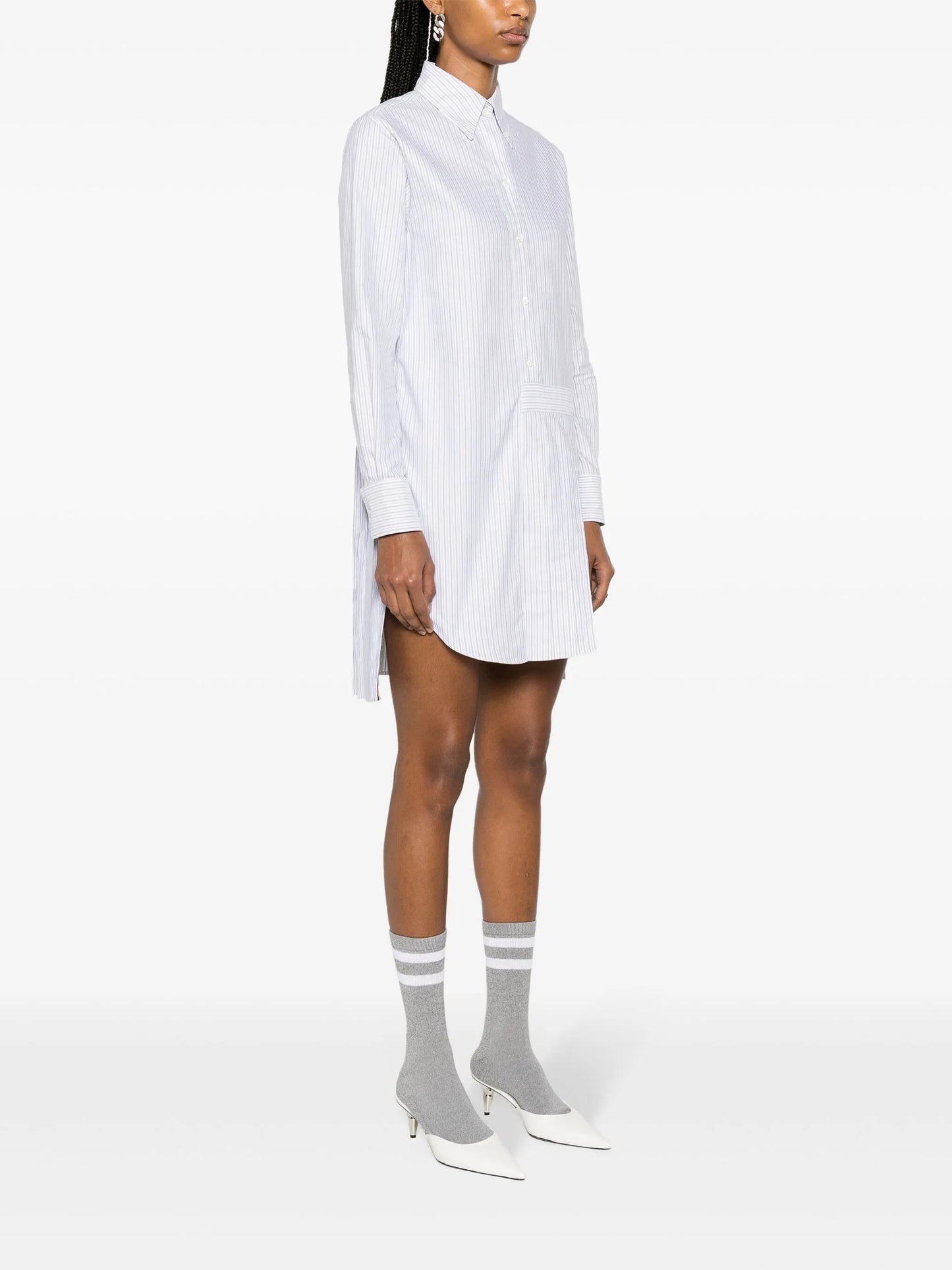 pleated striped shirt dress