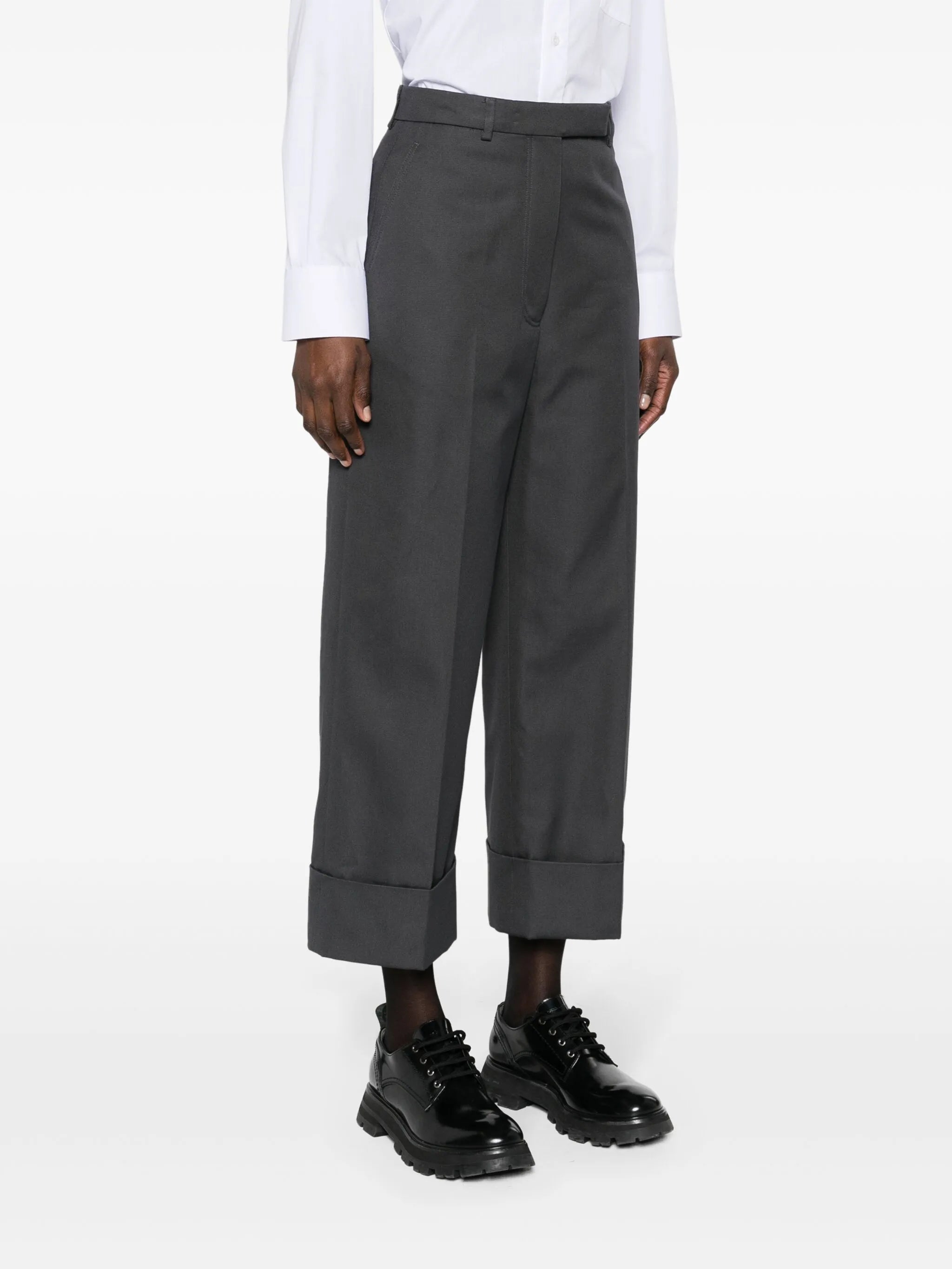 high-waisted canvas trousers