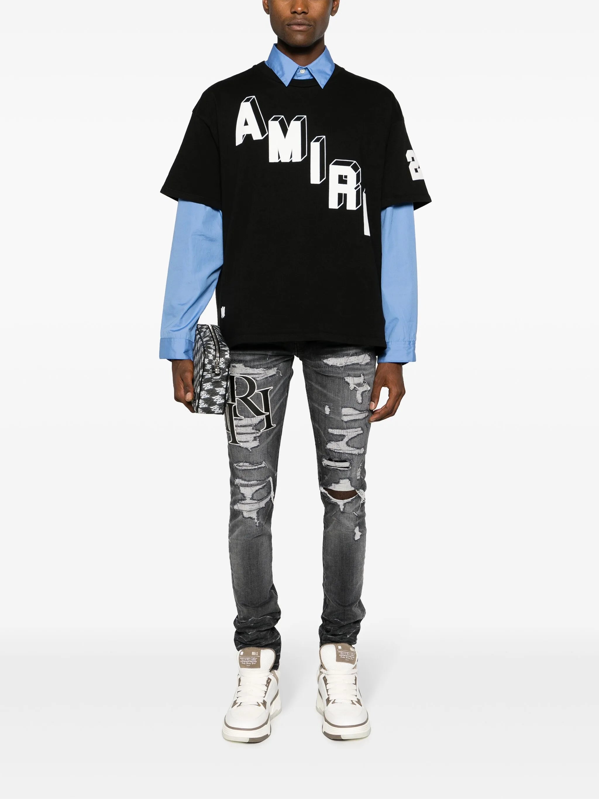 logo-print ripped skinny jeans