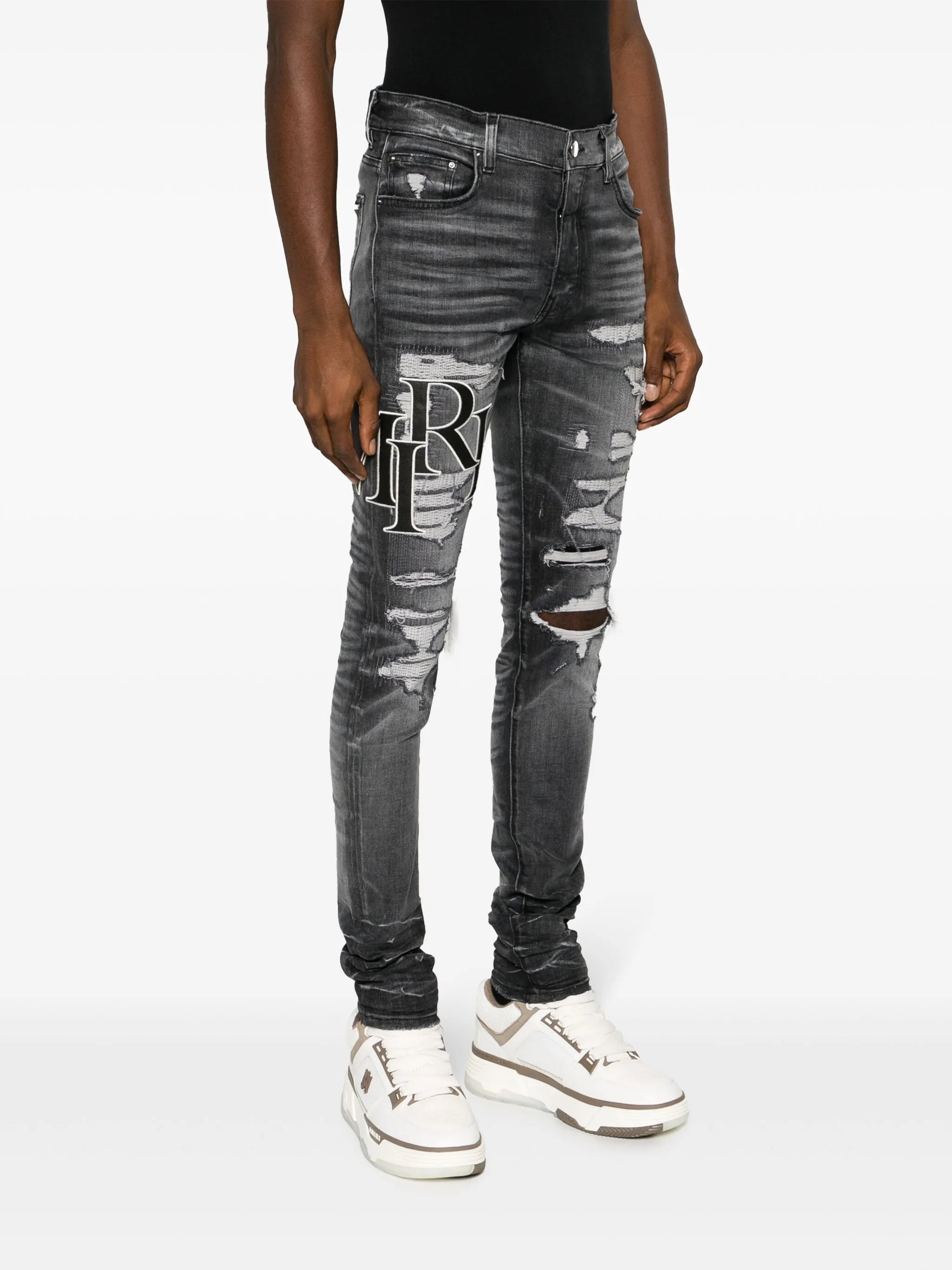 logo-print ripped skinny jeans
