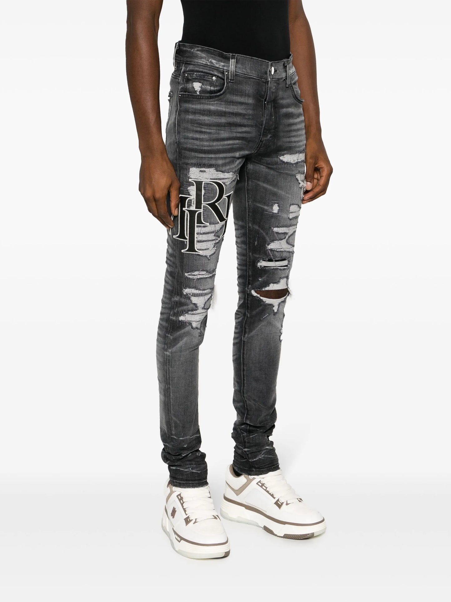 logo-print ripped skinny jeans
