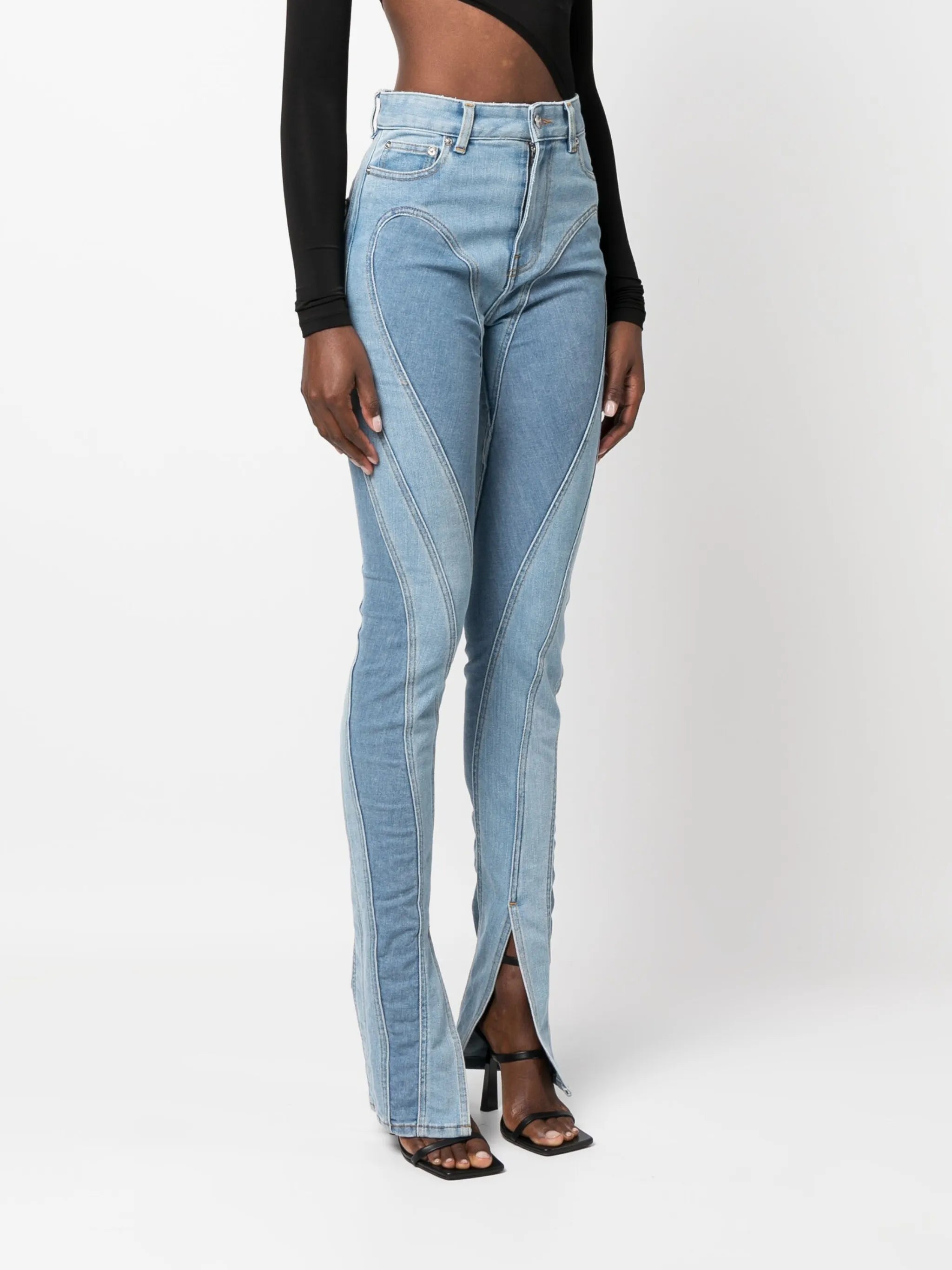 Spiral split-hem skinny jeans
