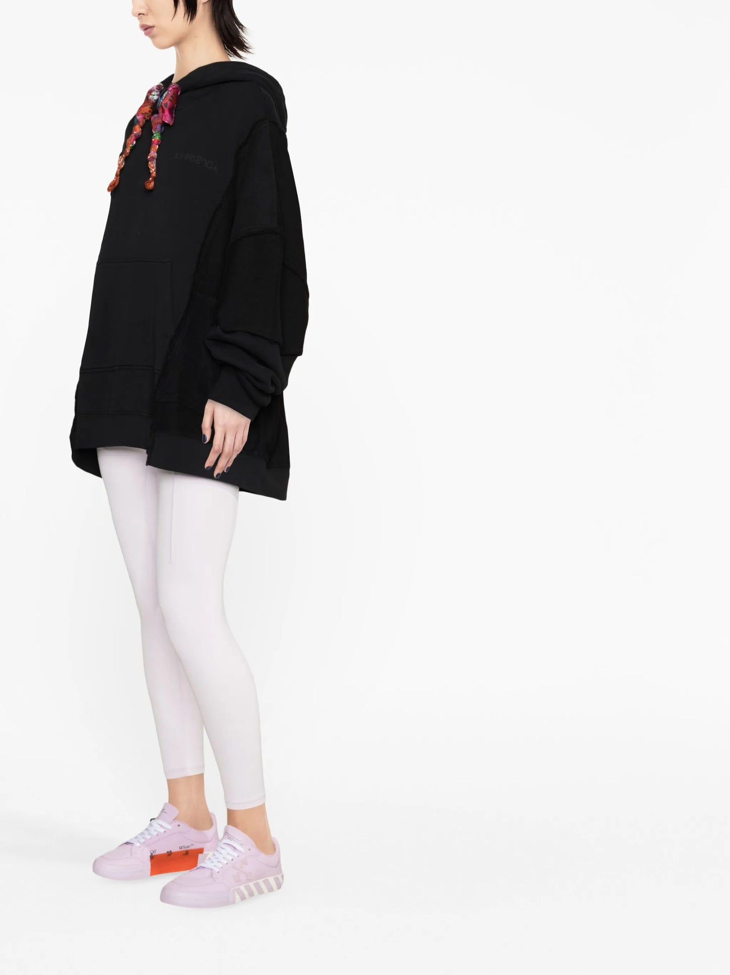 towelling-finish panelled cotton hoodie