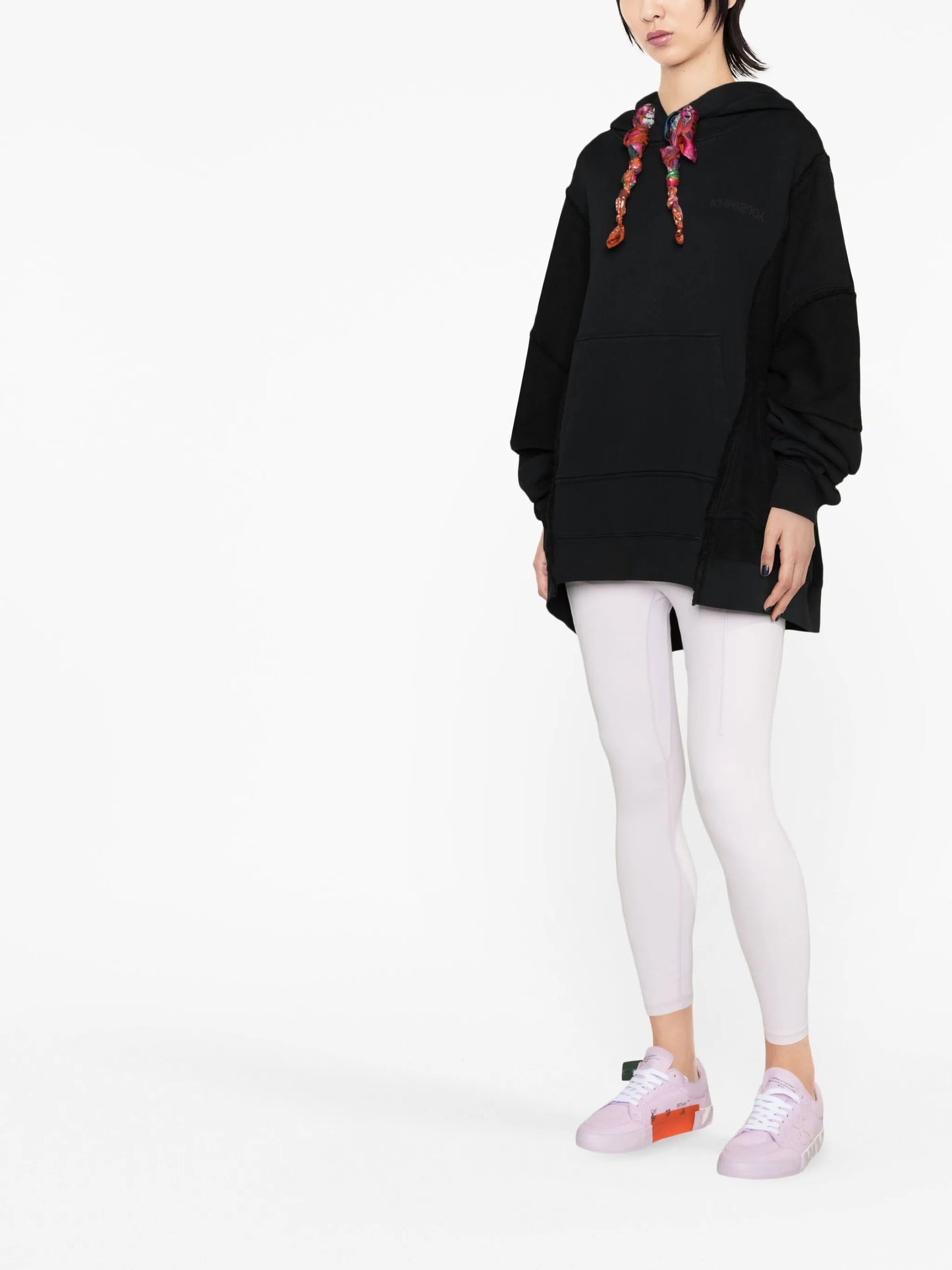 towelling-finish panelled cotton hoodie