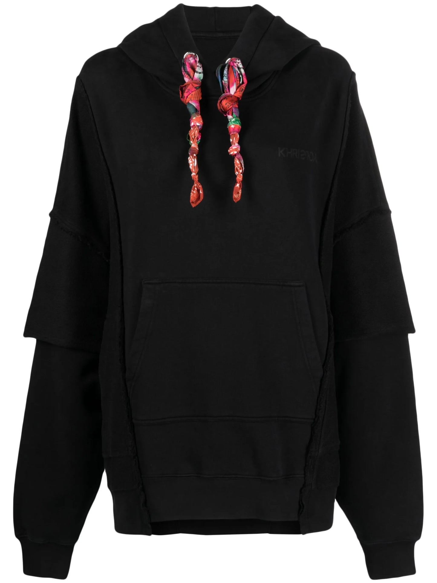towelling-finish panelled cotton hoodie