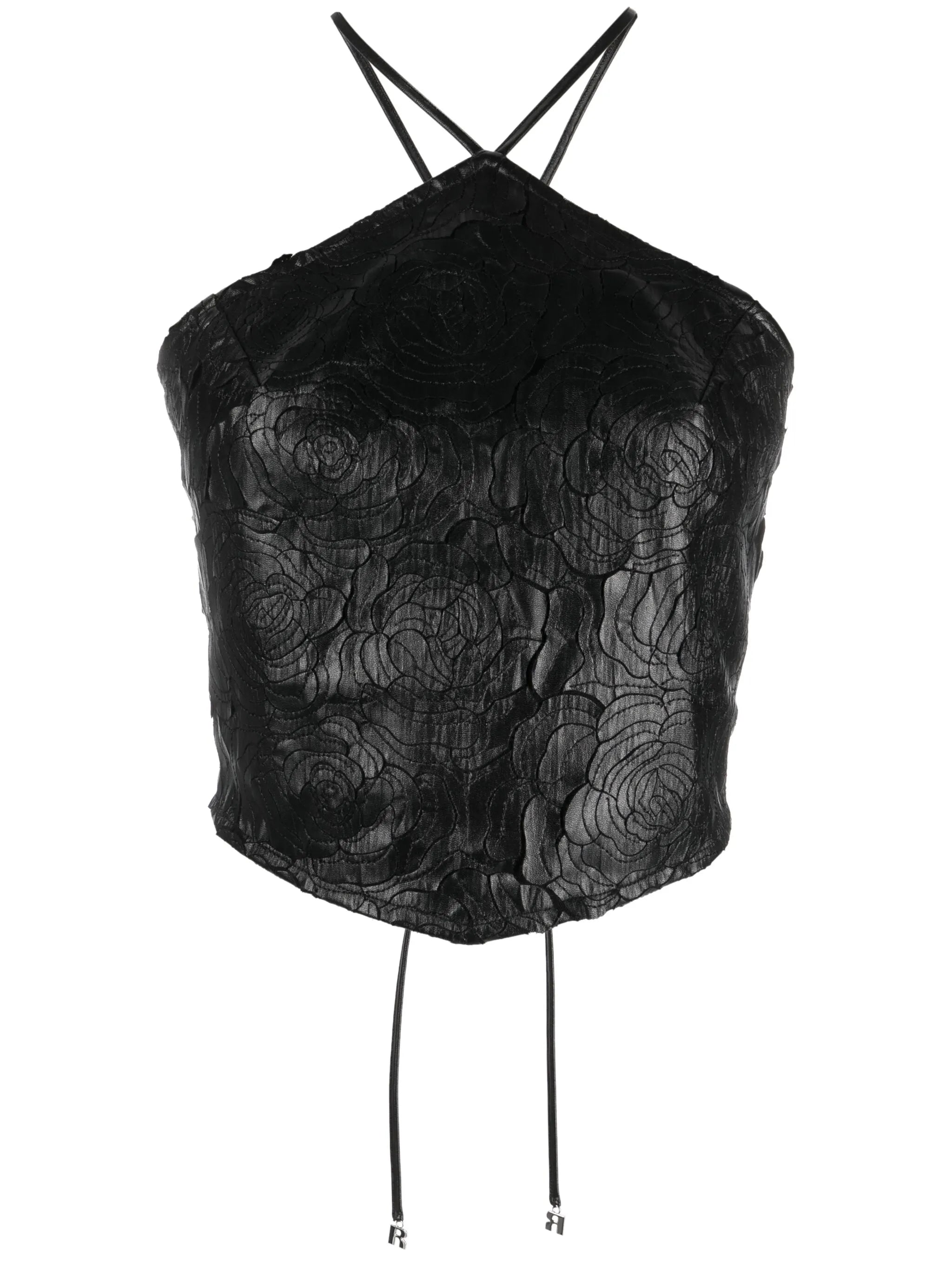 halterneck faux-leather top