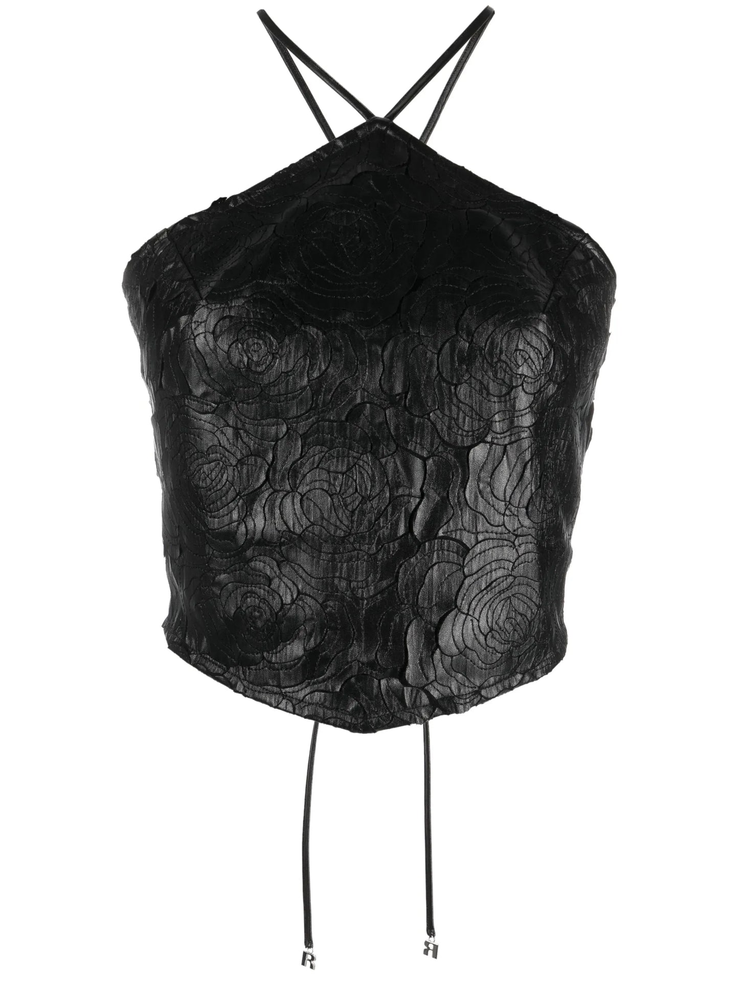 halterneck faux-leather top