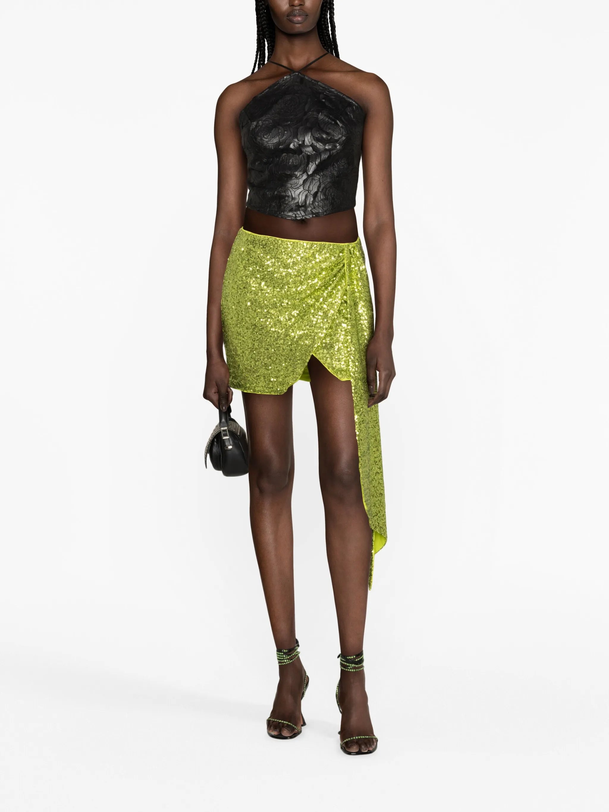 halterneck faux-leather top