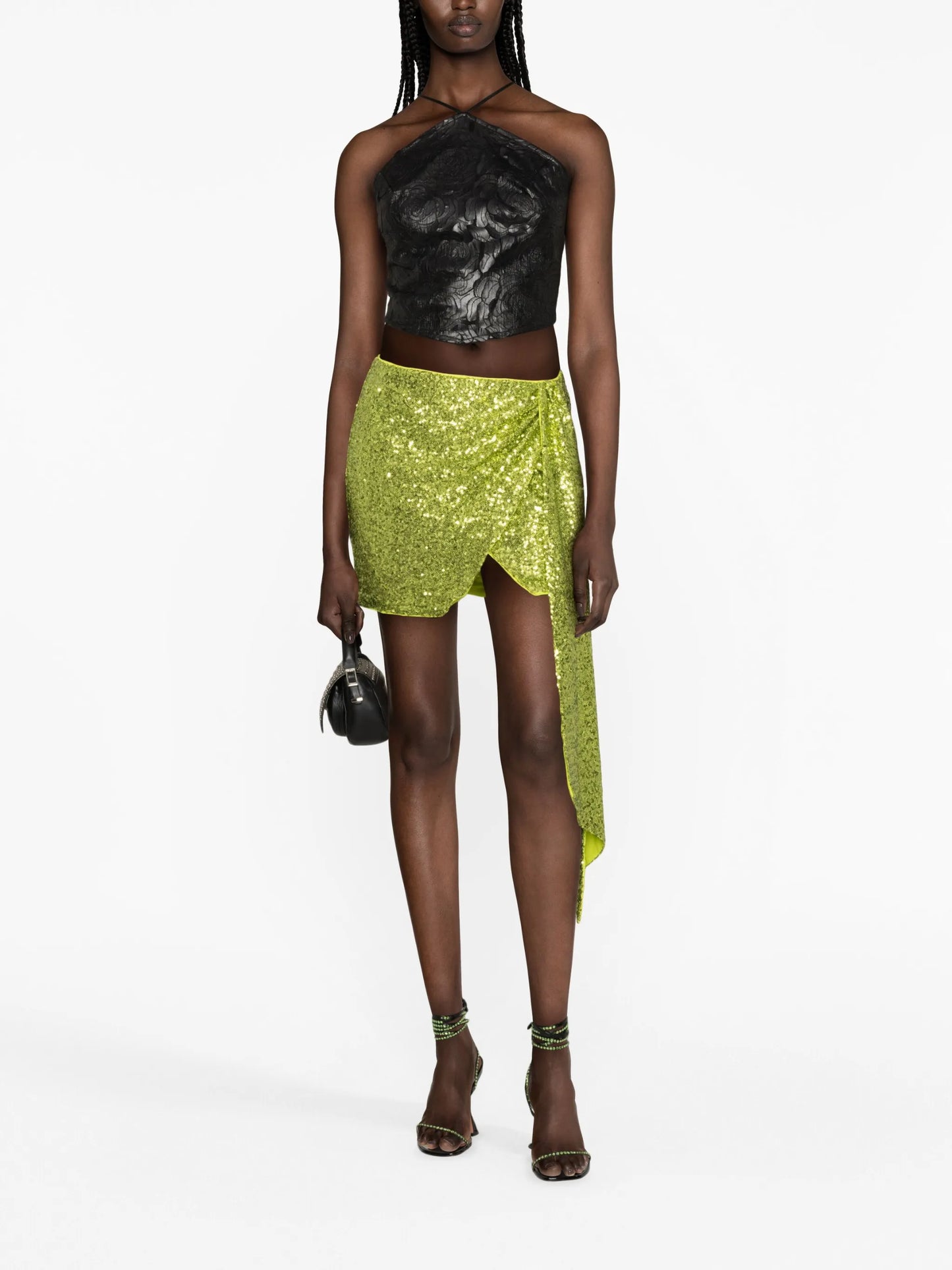 halterneck faux-leather top
