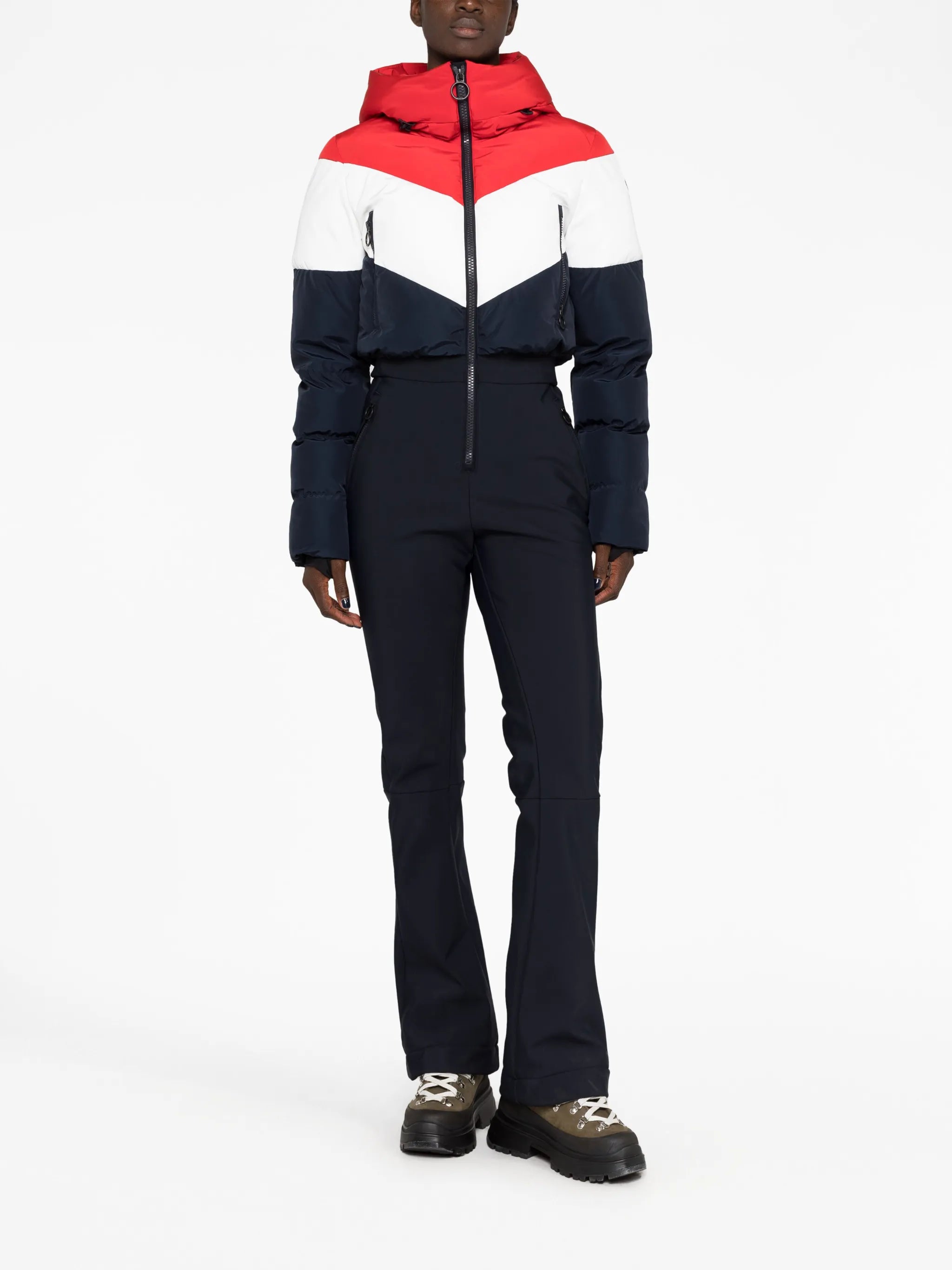 Kira contrast-panel ski suit