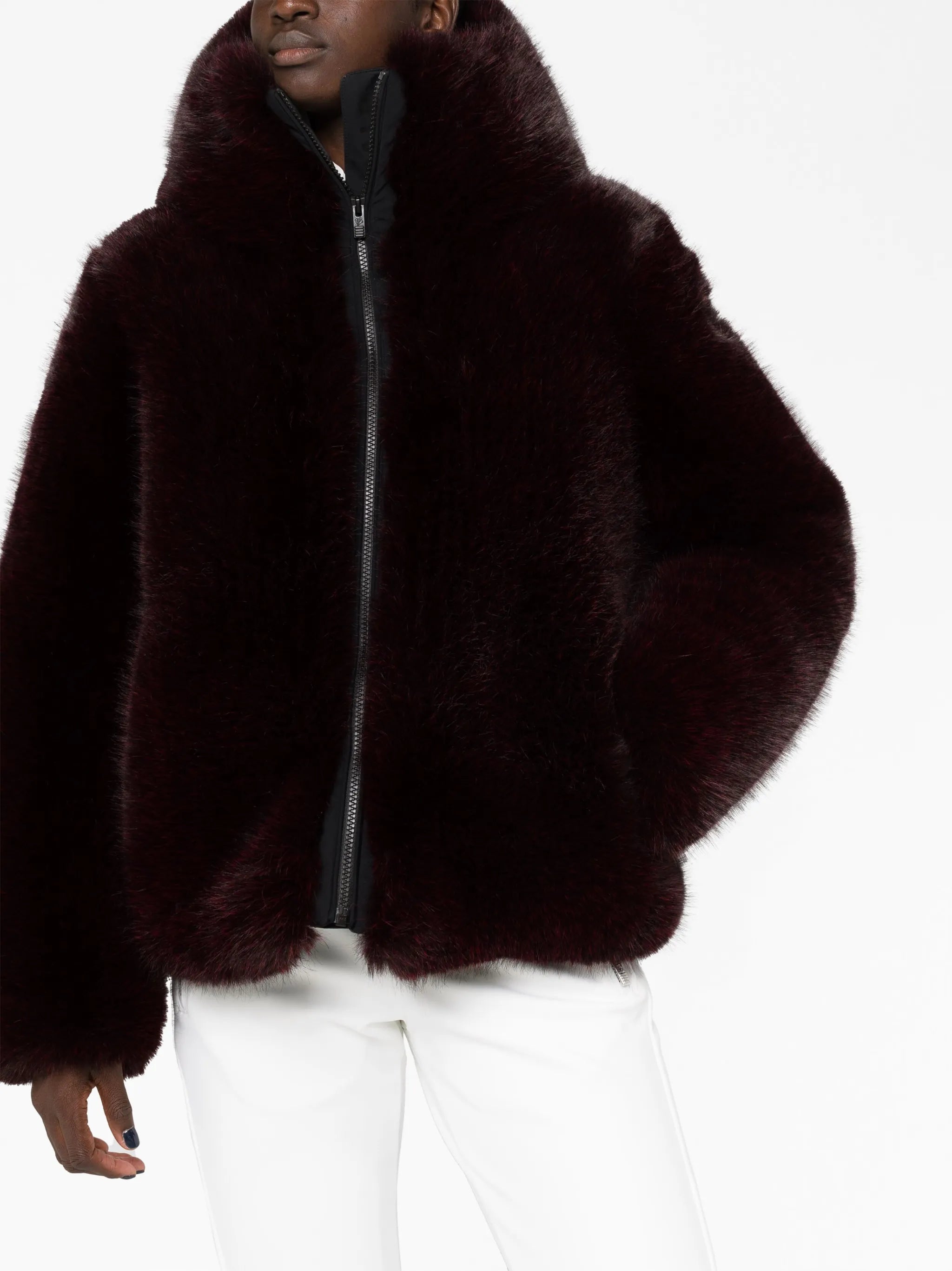 hooded faux-fur jacket