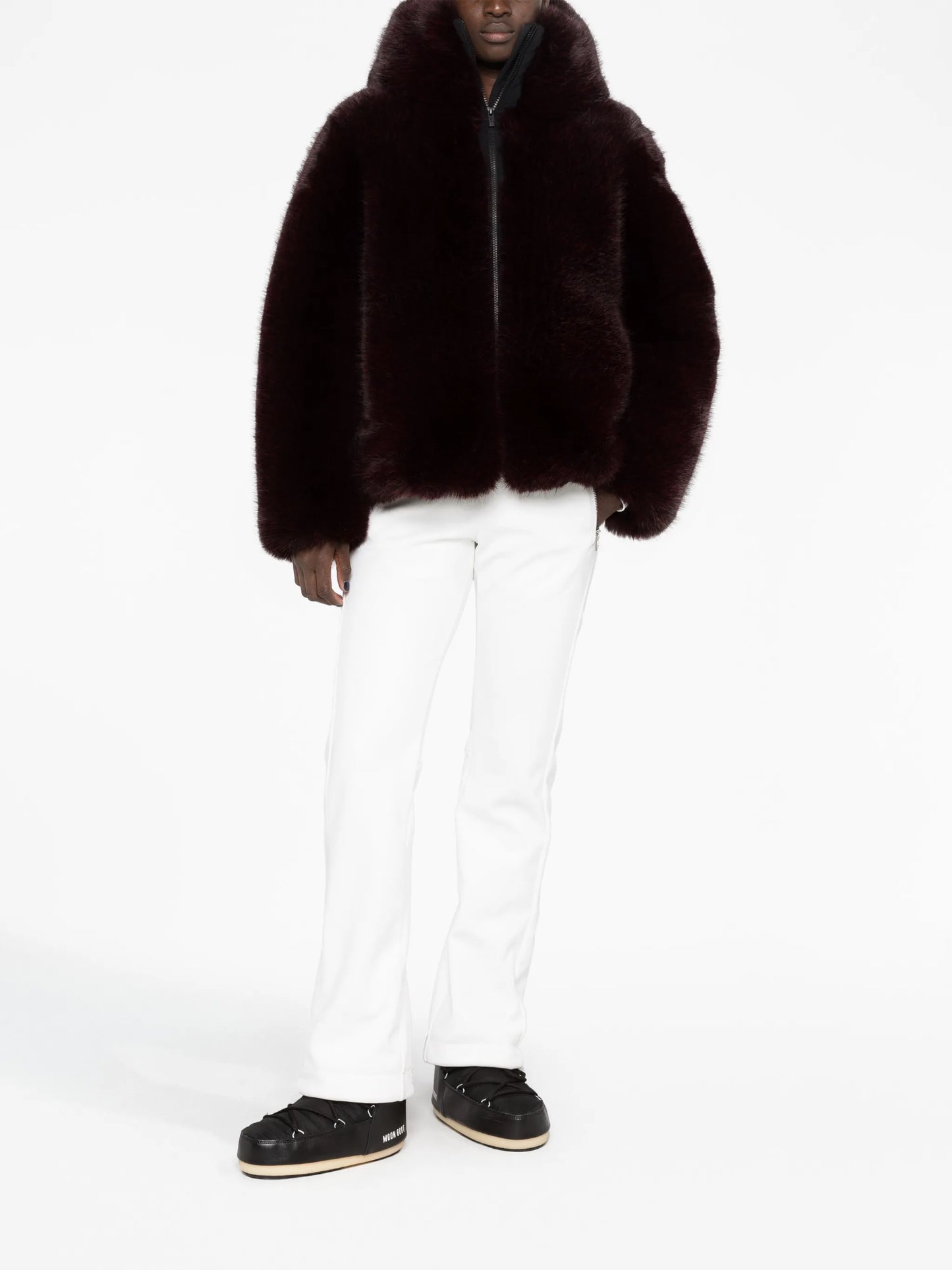 hooded faux-fur jacket