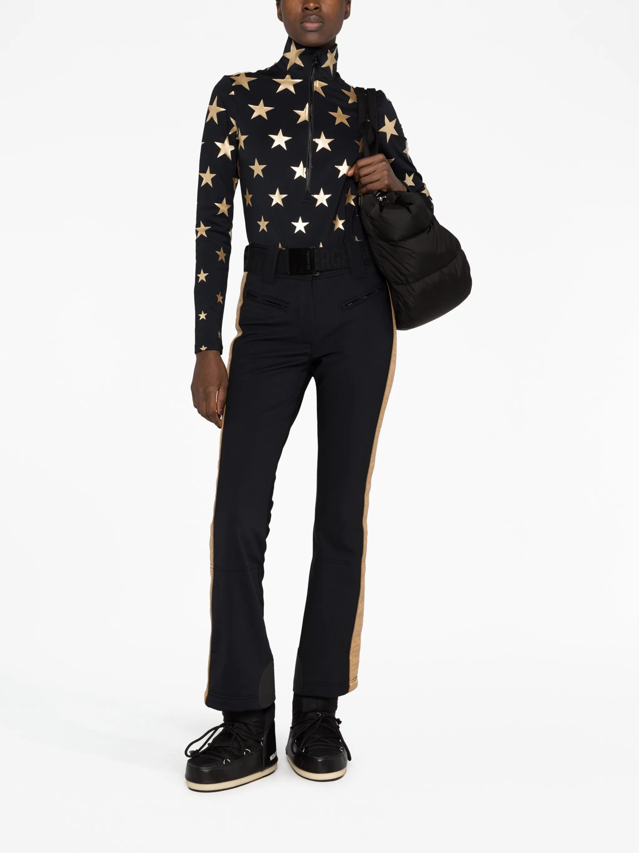 side-stripe belted ski trousers