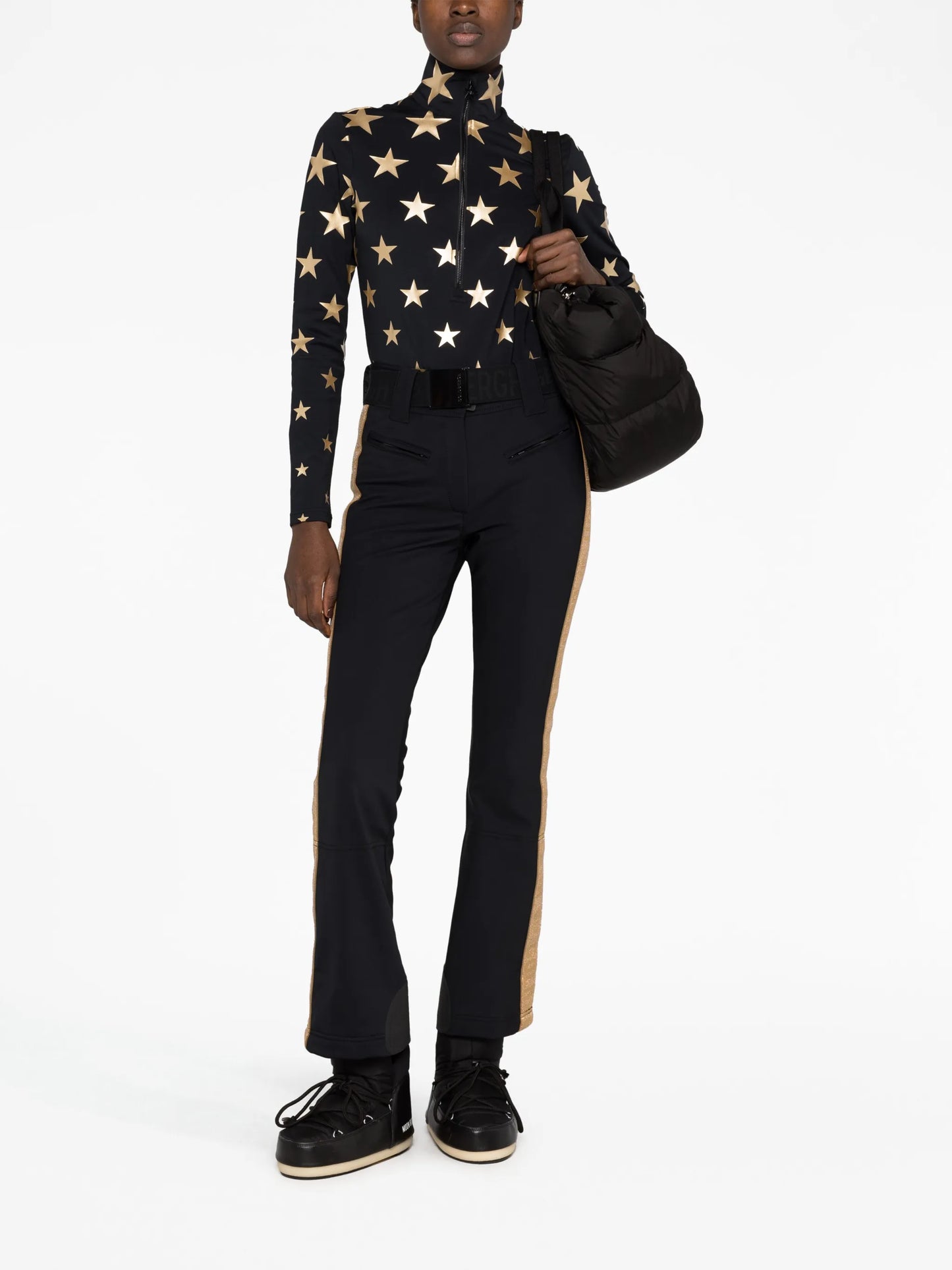 side-stripe belted ski trousers